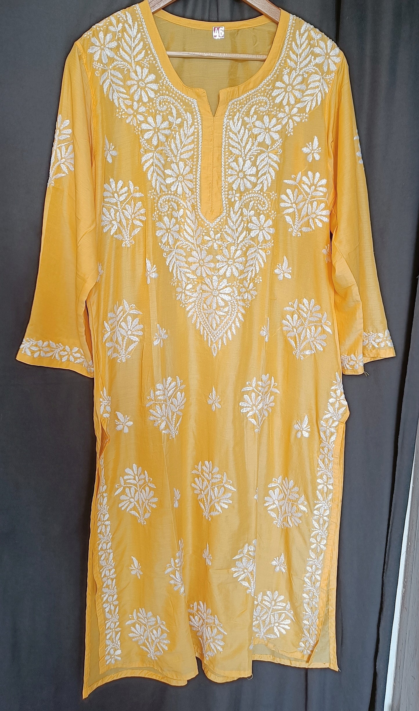 Yellow Muslin Chikankari Kurti Size 46