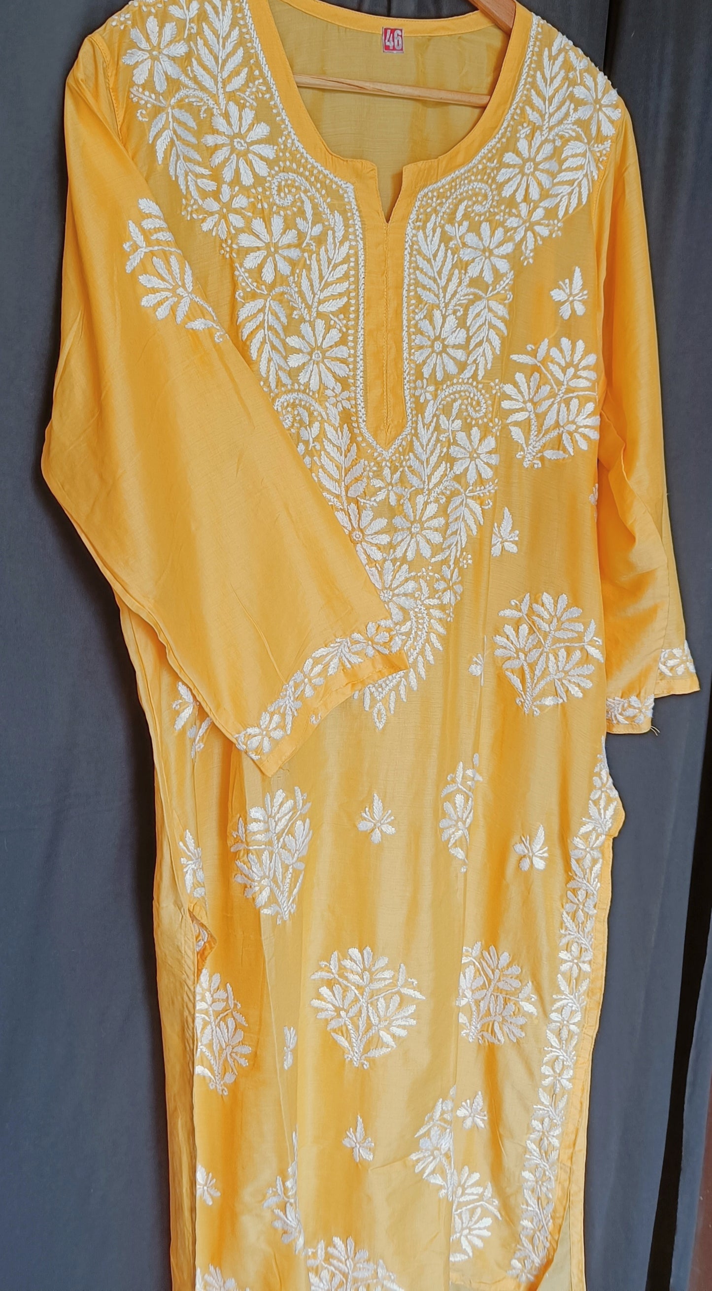 Yellow Muslin Chikankari Kurti Size 46