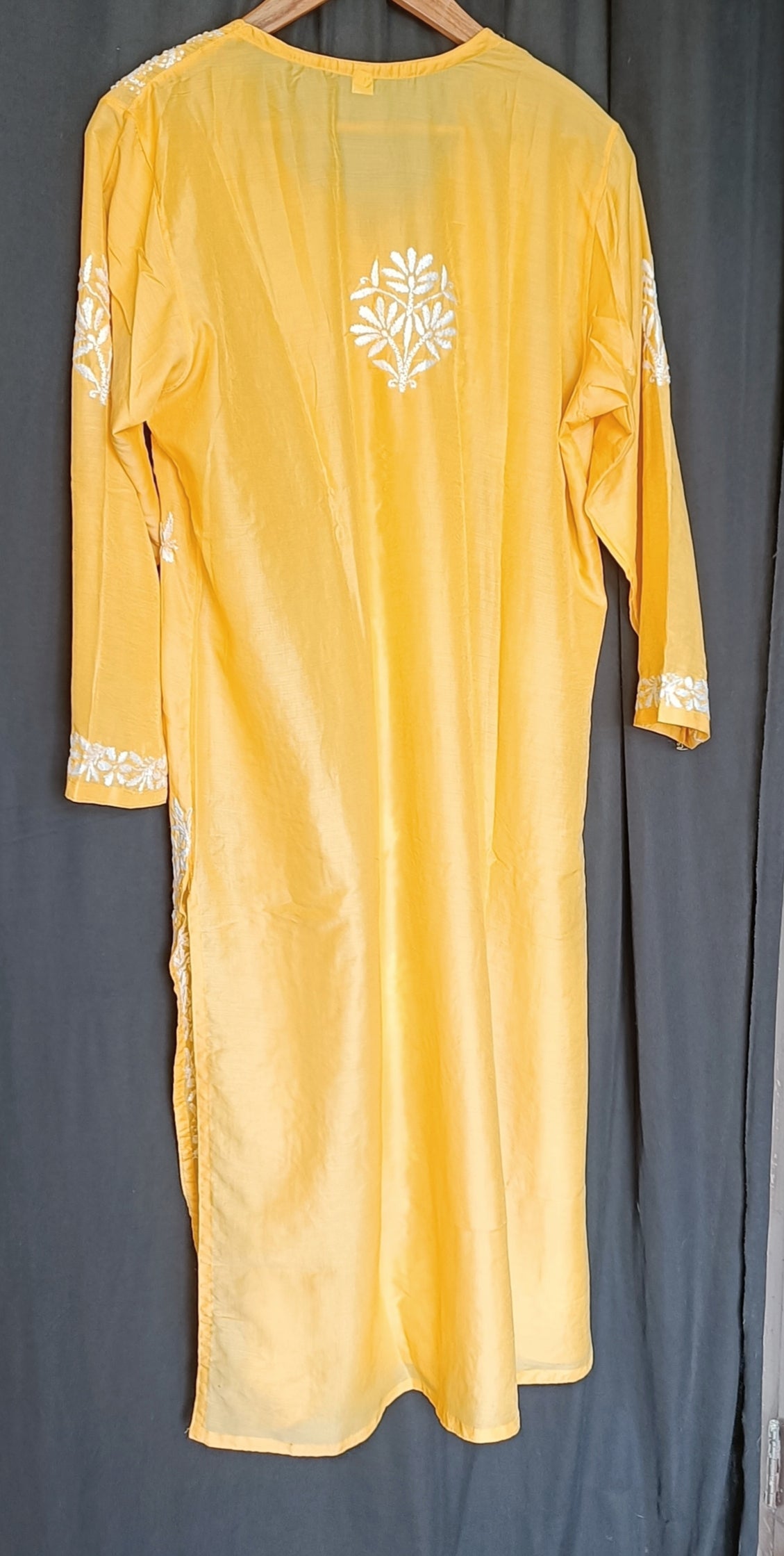 Yellow Muslin Chikankari Kurti Size 46