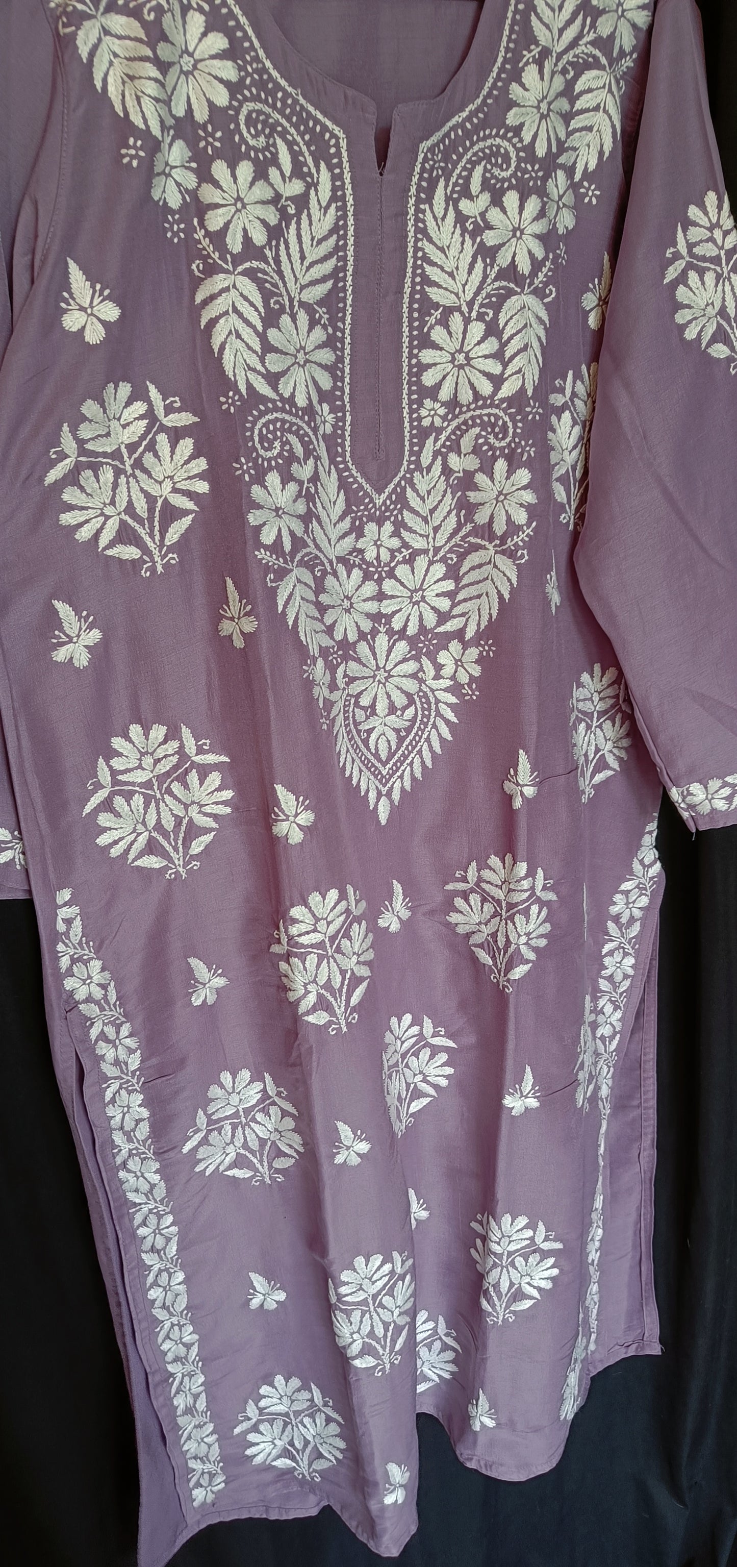 Purple Muslin Chikankari Kurti Size 46