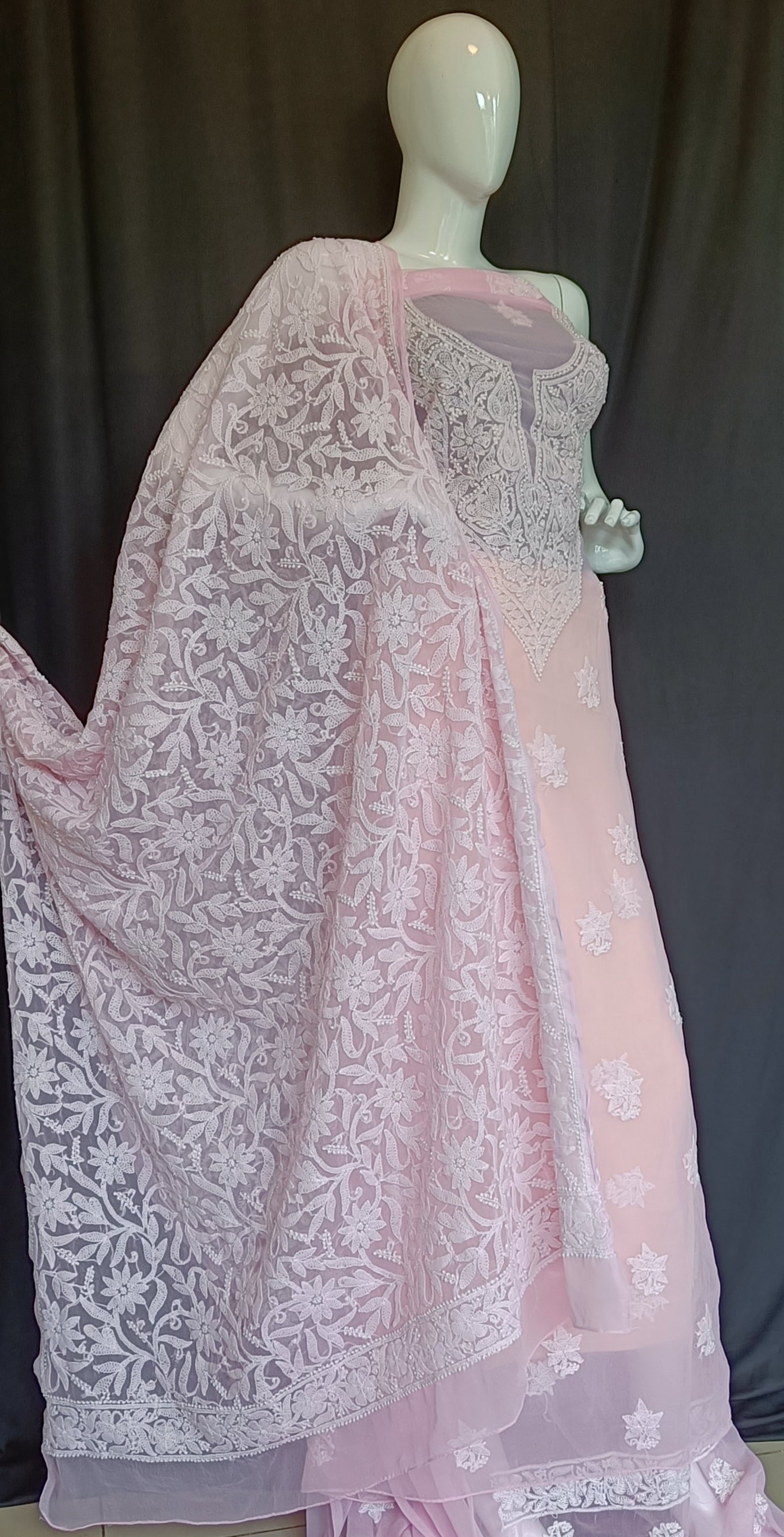 Baby Pink semi georgette full suit with jaal dupatta