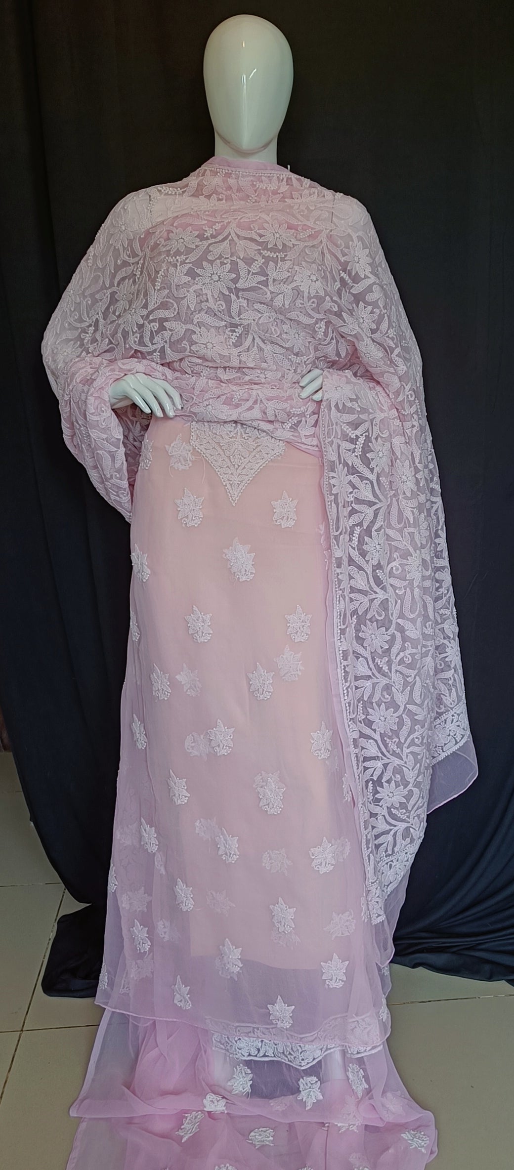 Baby Pink semi georgette full suit with jaal dupatta