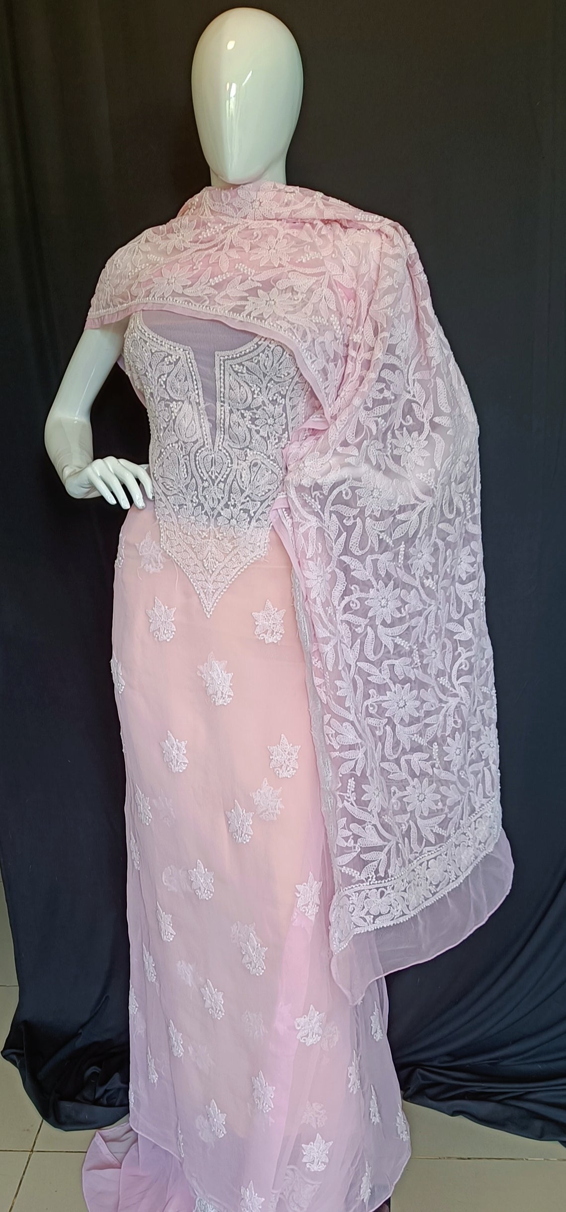 Baby Pink semi georgette full suit with jaal dupatta