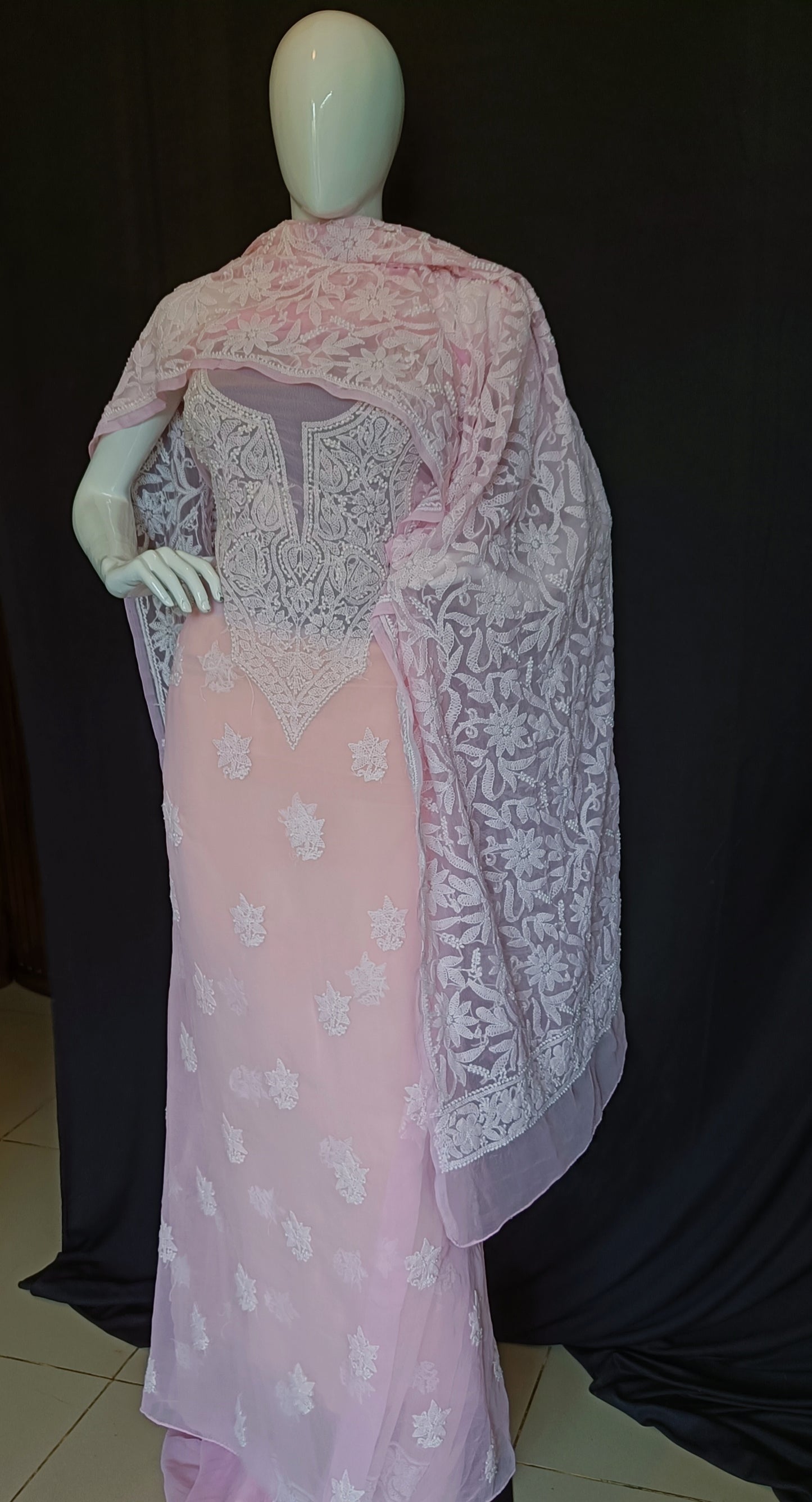 Baby Pink semi georgette full suit with jaal dupatta
