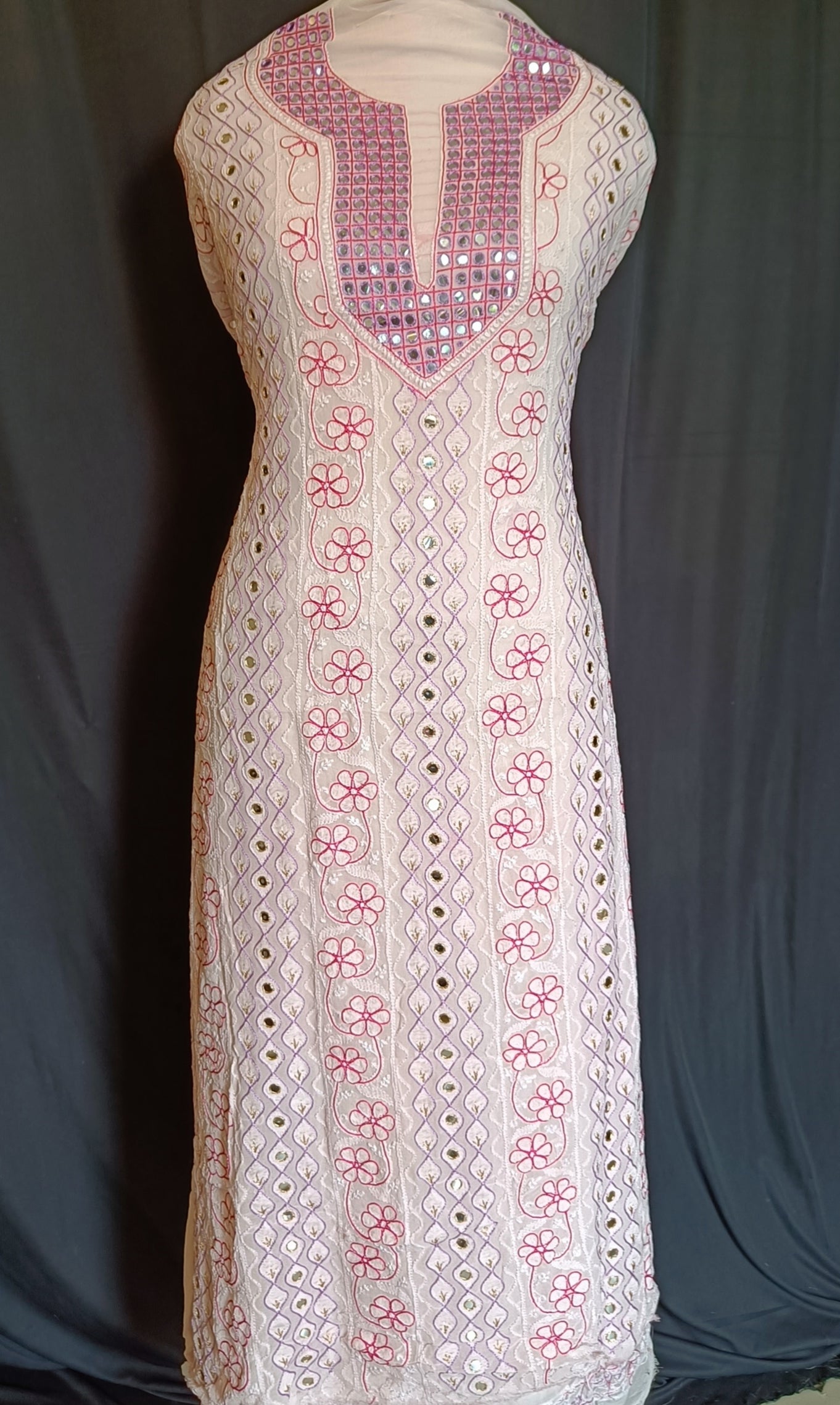 Powder Pink Chikankari and multicolored resham embroidery