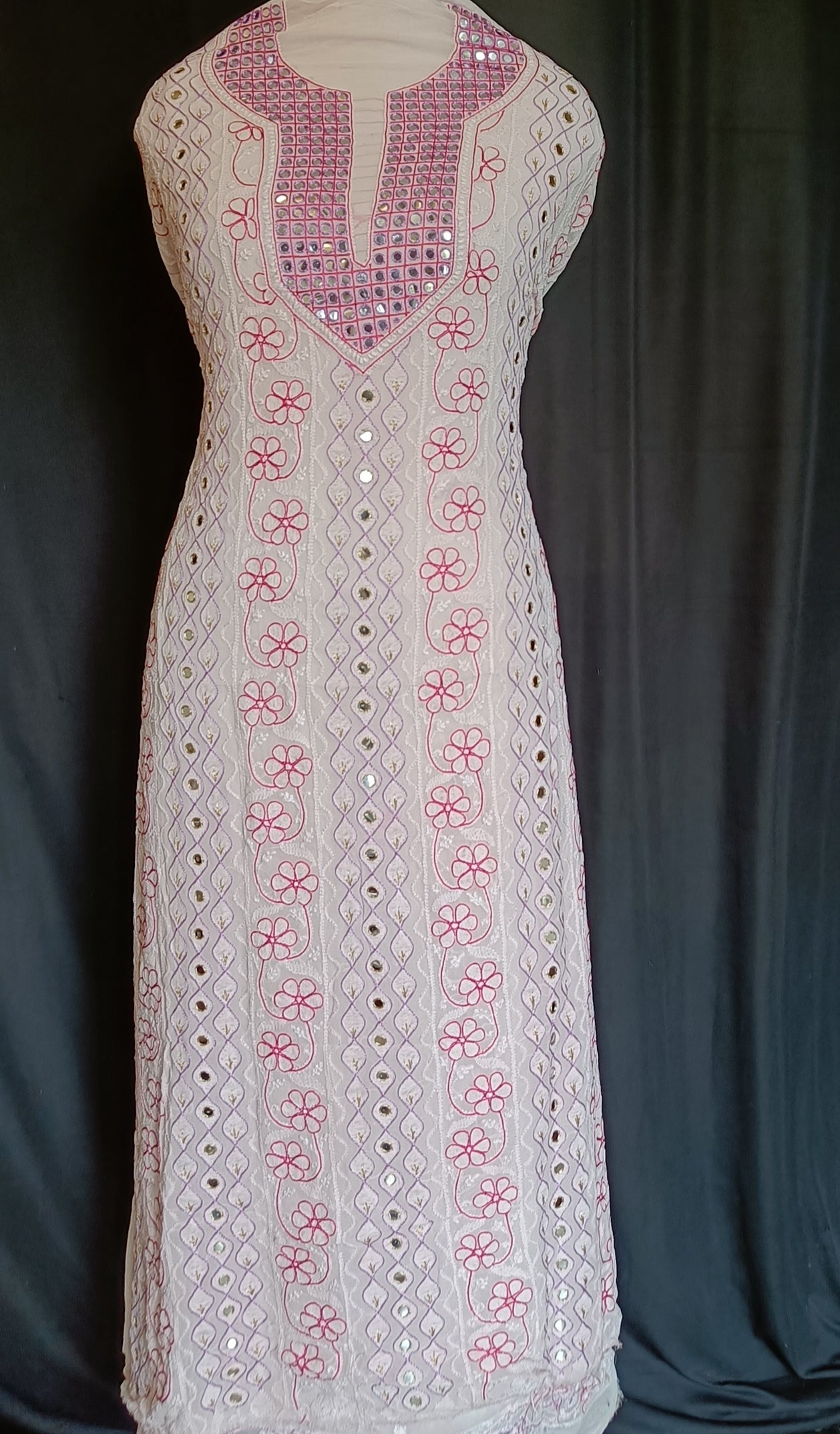 Powder Pink Chikankari and multicolored resham embroidery