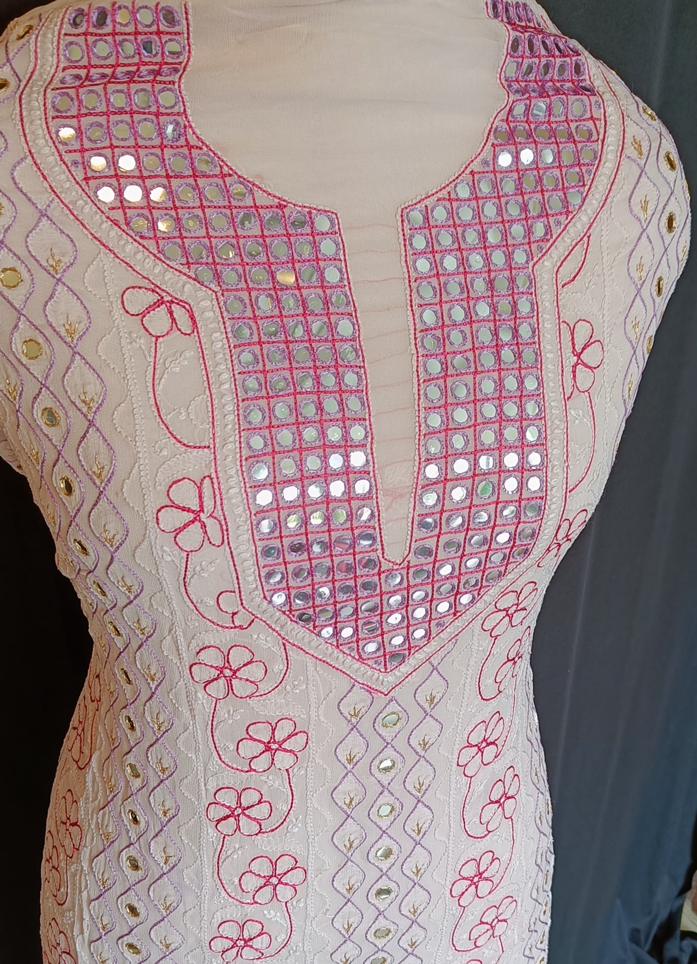 Powder Pink Chikankari and multicolored resham embroidery