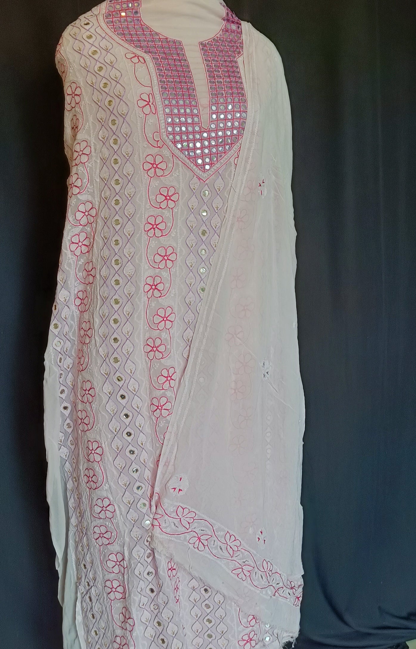 Powder Pink Chikankari and multicolored resham embroidery