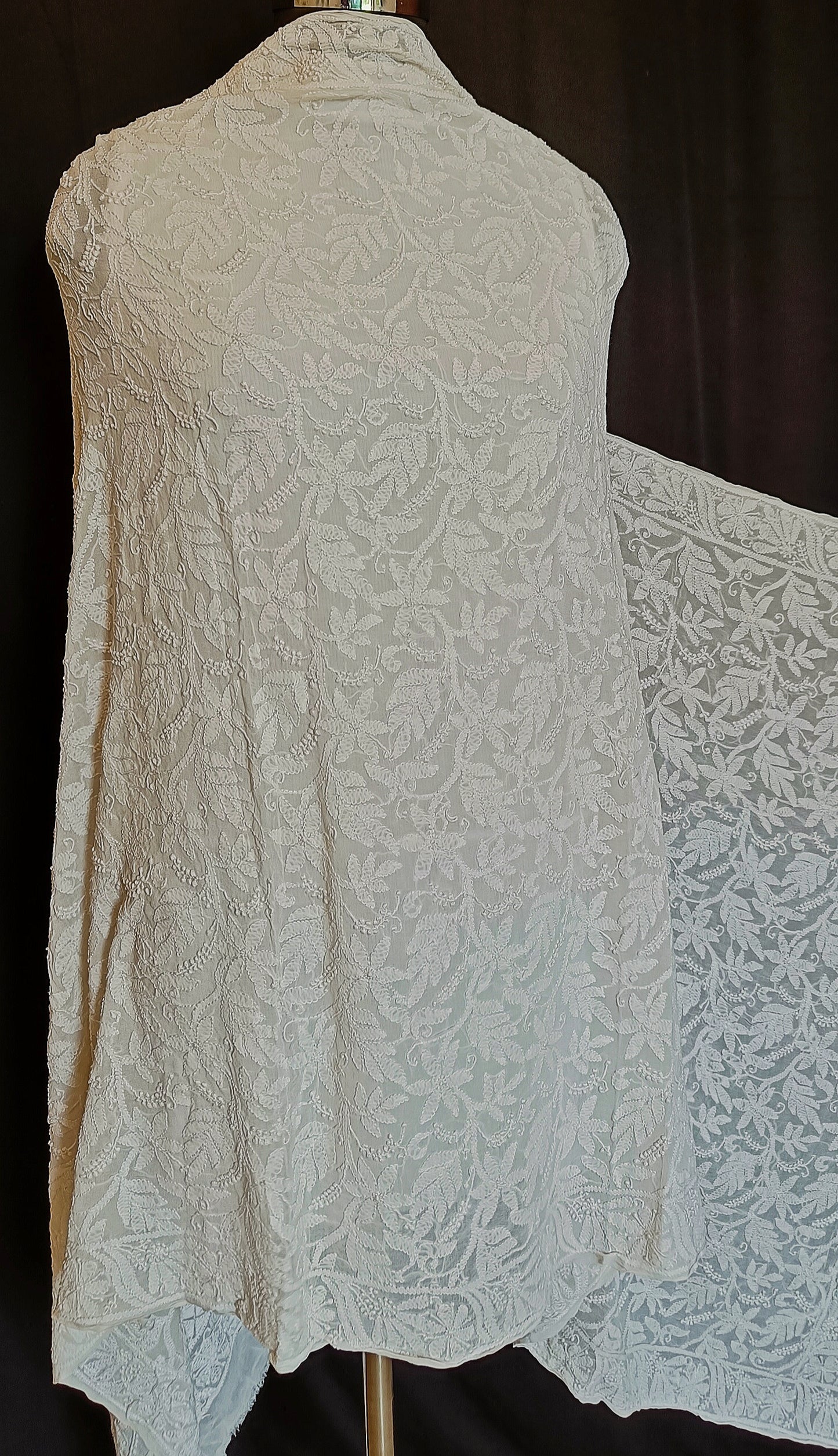 Off White Jaal Chikankari Dyeable Dupatta