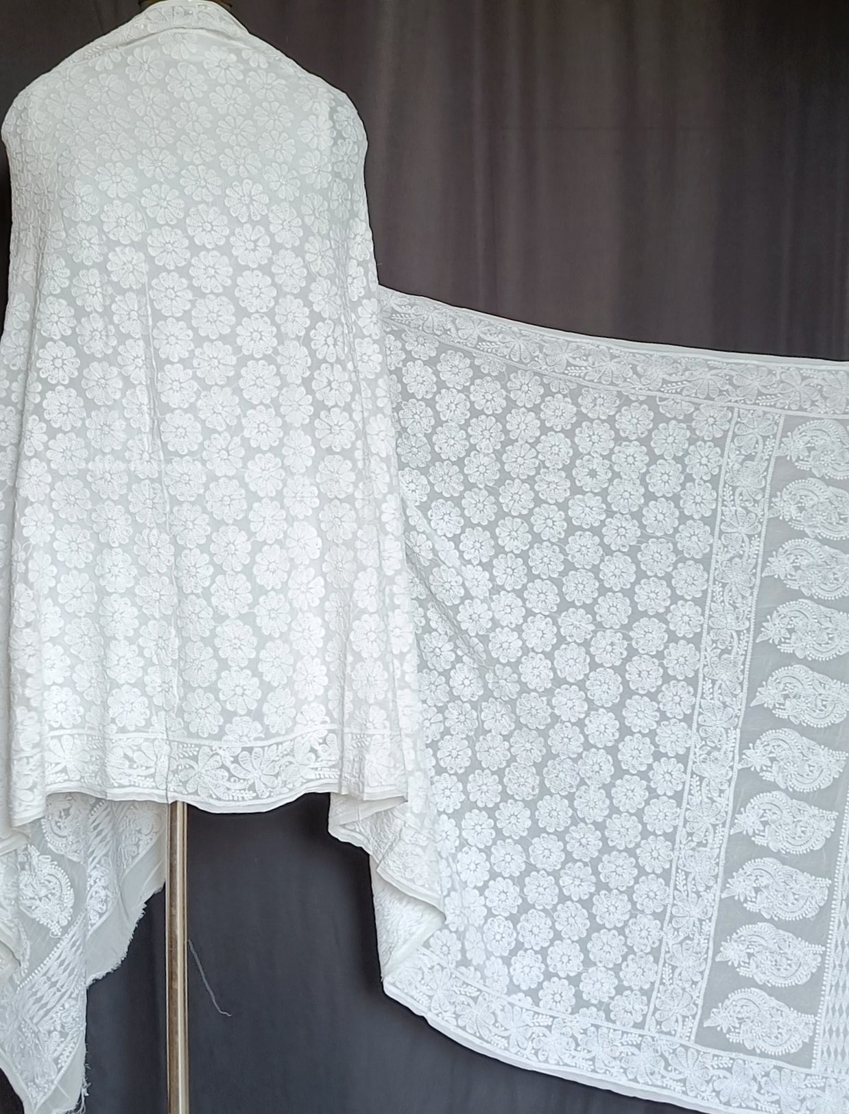 Off White Jaal Chikankari Dyeable Dupatta