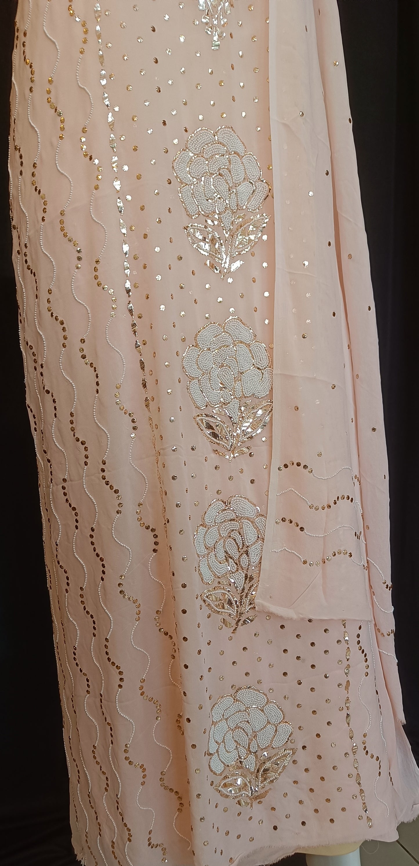 Ruhani Peach Badla and Pearl Embroidered Kurta & Dupatta Set