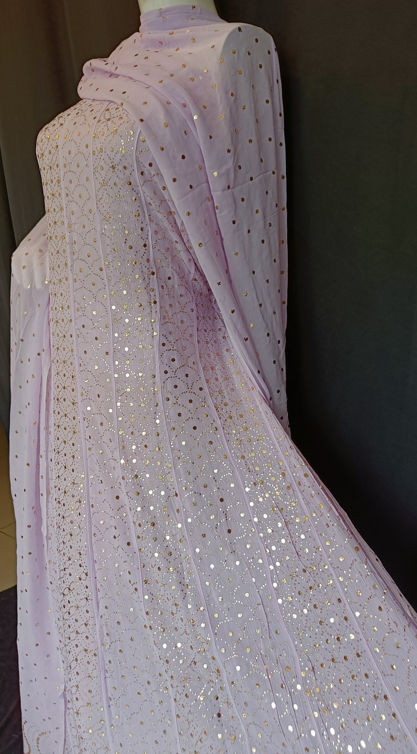 Lavender Allover Heavy Mukaish Georgette Anarkali with Dupatta