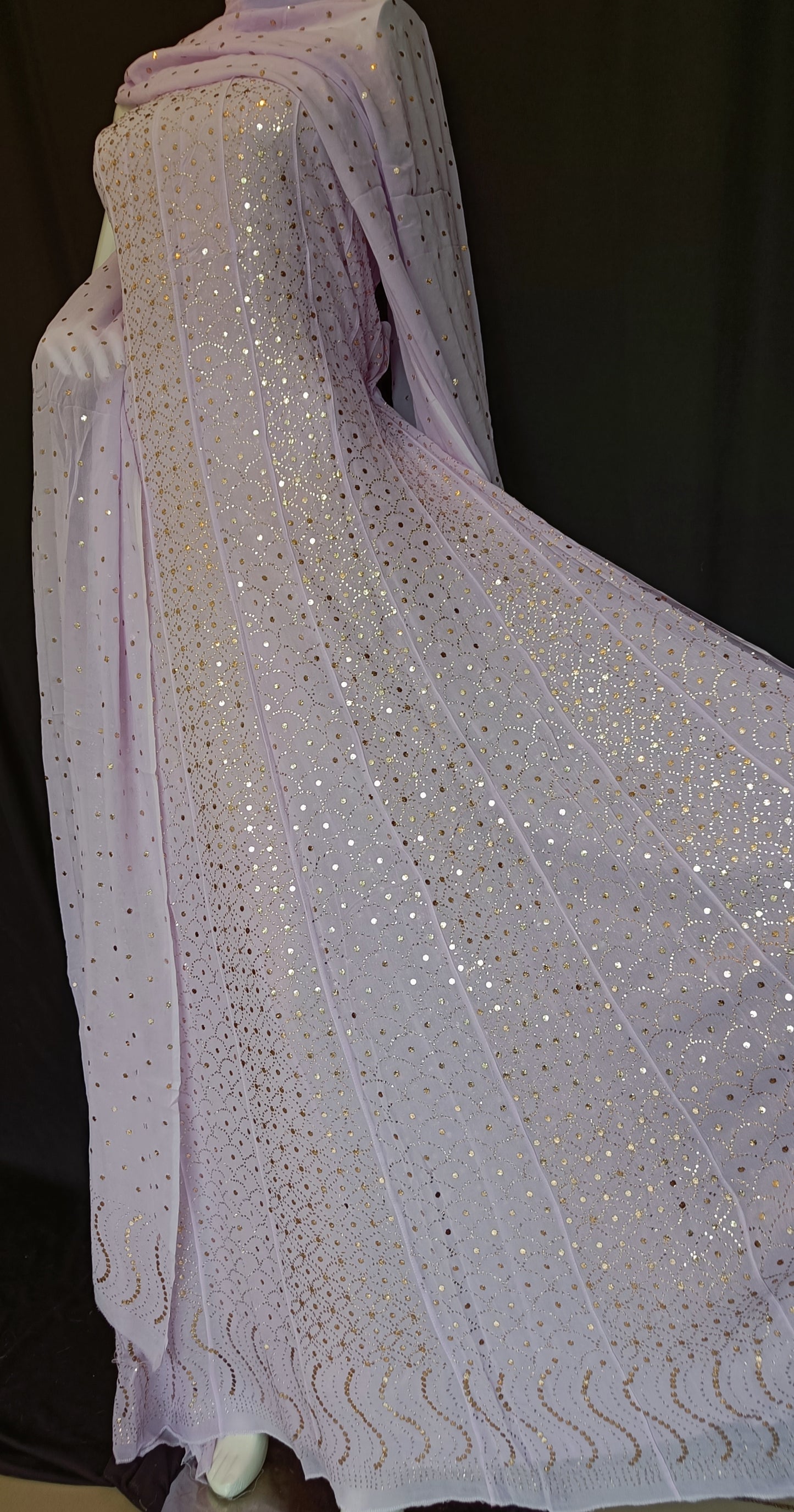 Lavender Allover Heavy Mukaish Georgette Anarkali with Dupatta