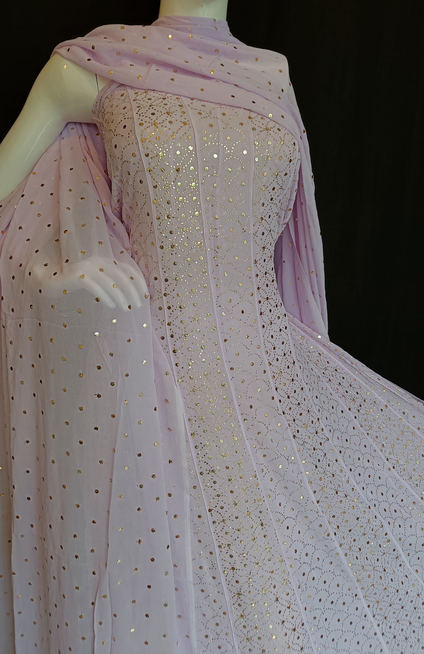 Lavender Allover Heavy Mukaish Georgette Anarkali with Dupatta