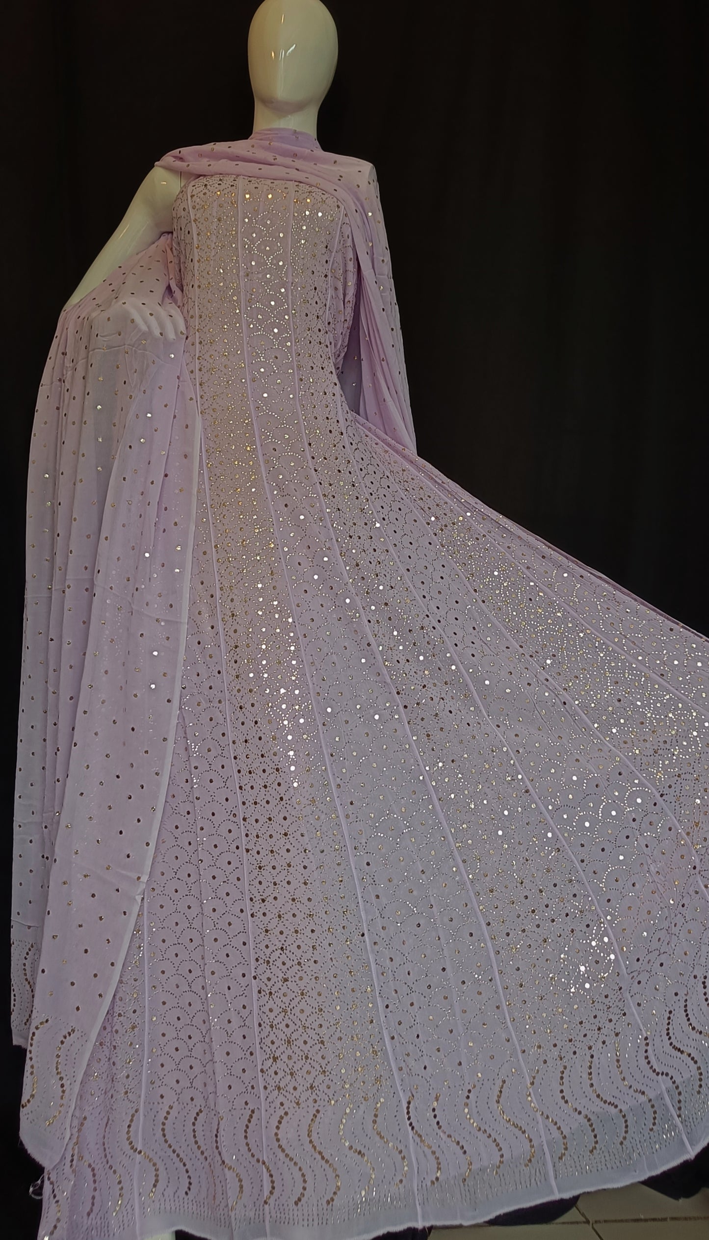 Lavender Allover Heavy Mukaish Georgette Anarkali with Dupatta