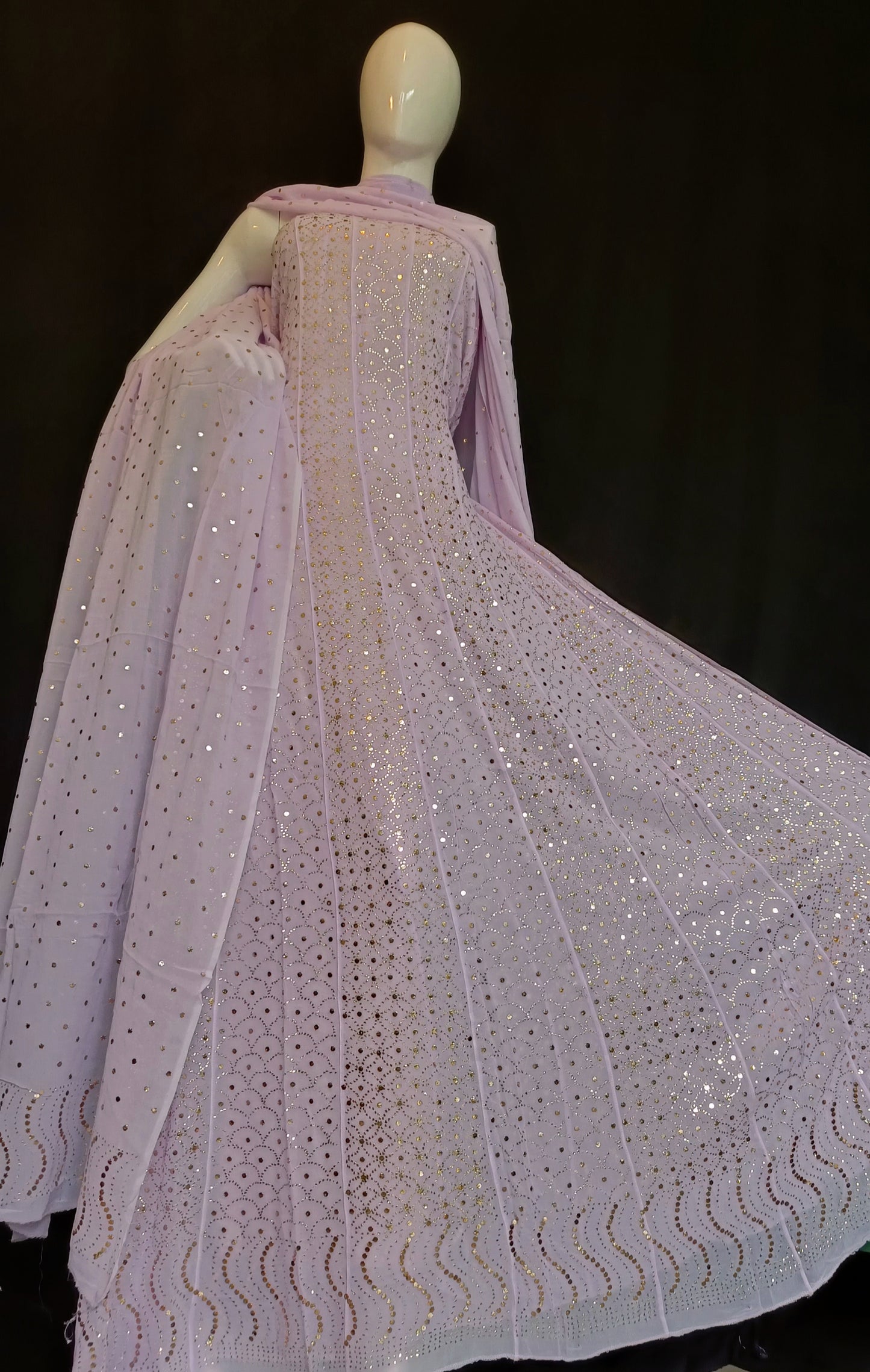 Lavender Allover Heavy Mukaish Georgette Anarkali with Dupatta