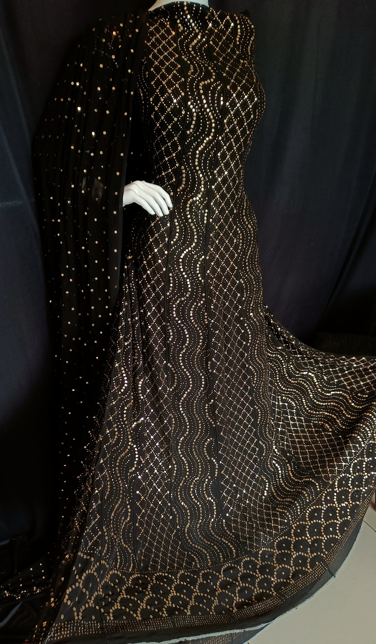 Black Allover Heavy Mukaish Georgette Anarkali with Dupatta