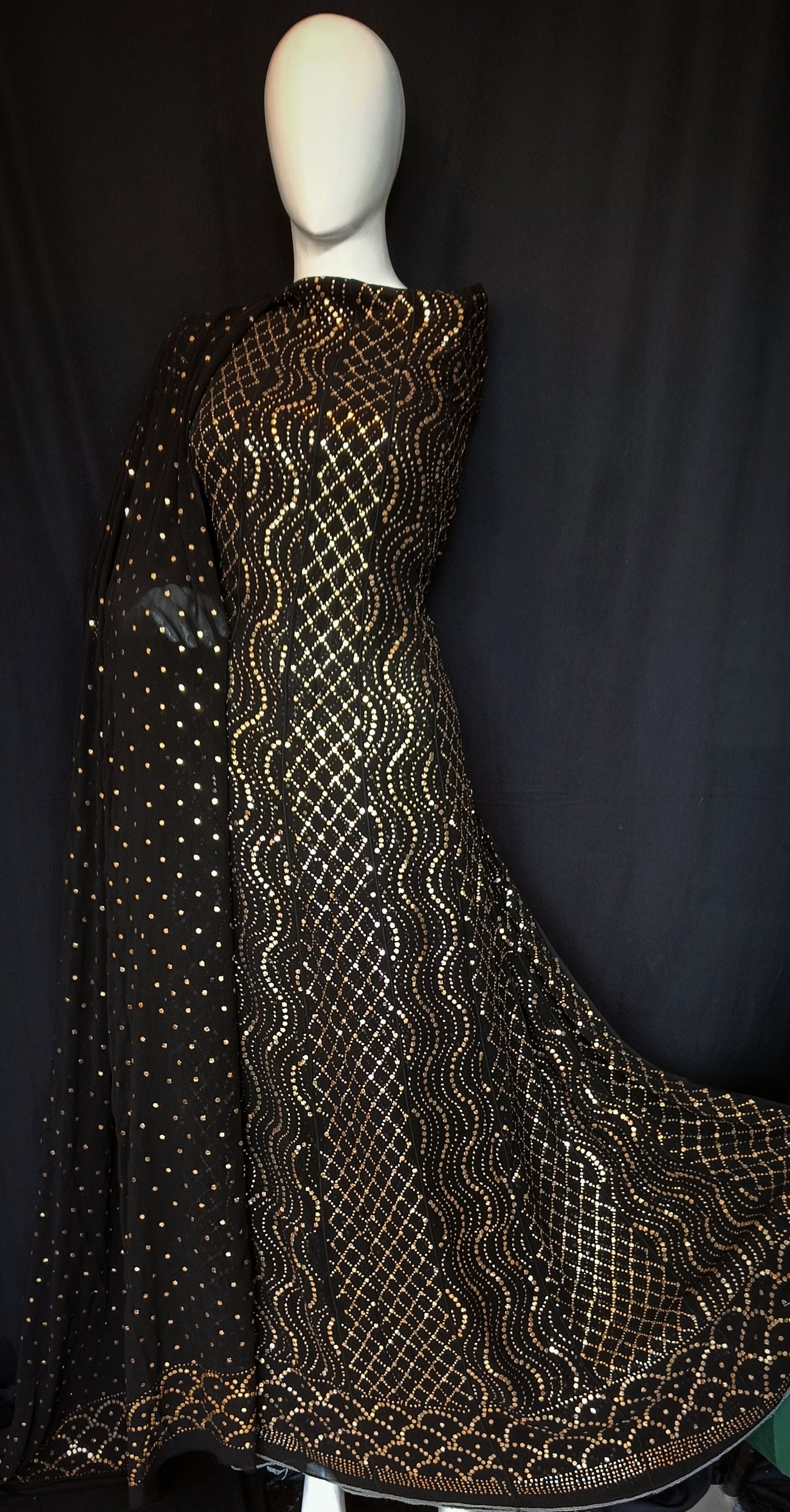 Black Allover Heavy Mukaish Georgette Anarkali with Dupatta