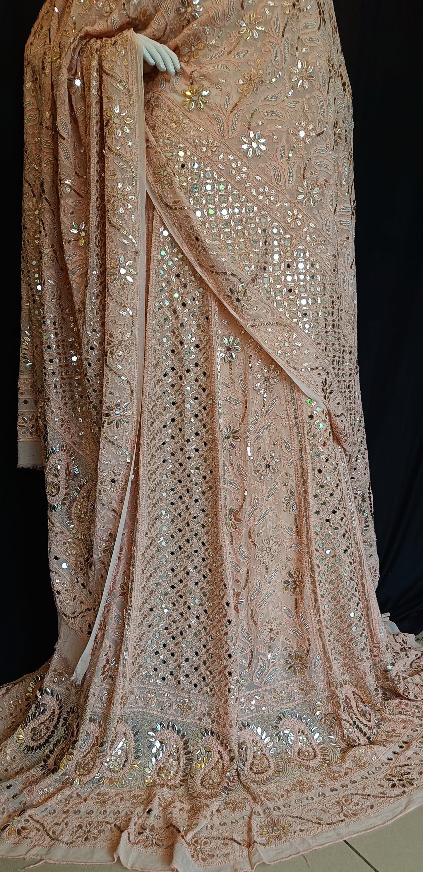 Ruhani Chikankari Mirror Pearl Sequins Wedding Lehenga Set