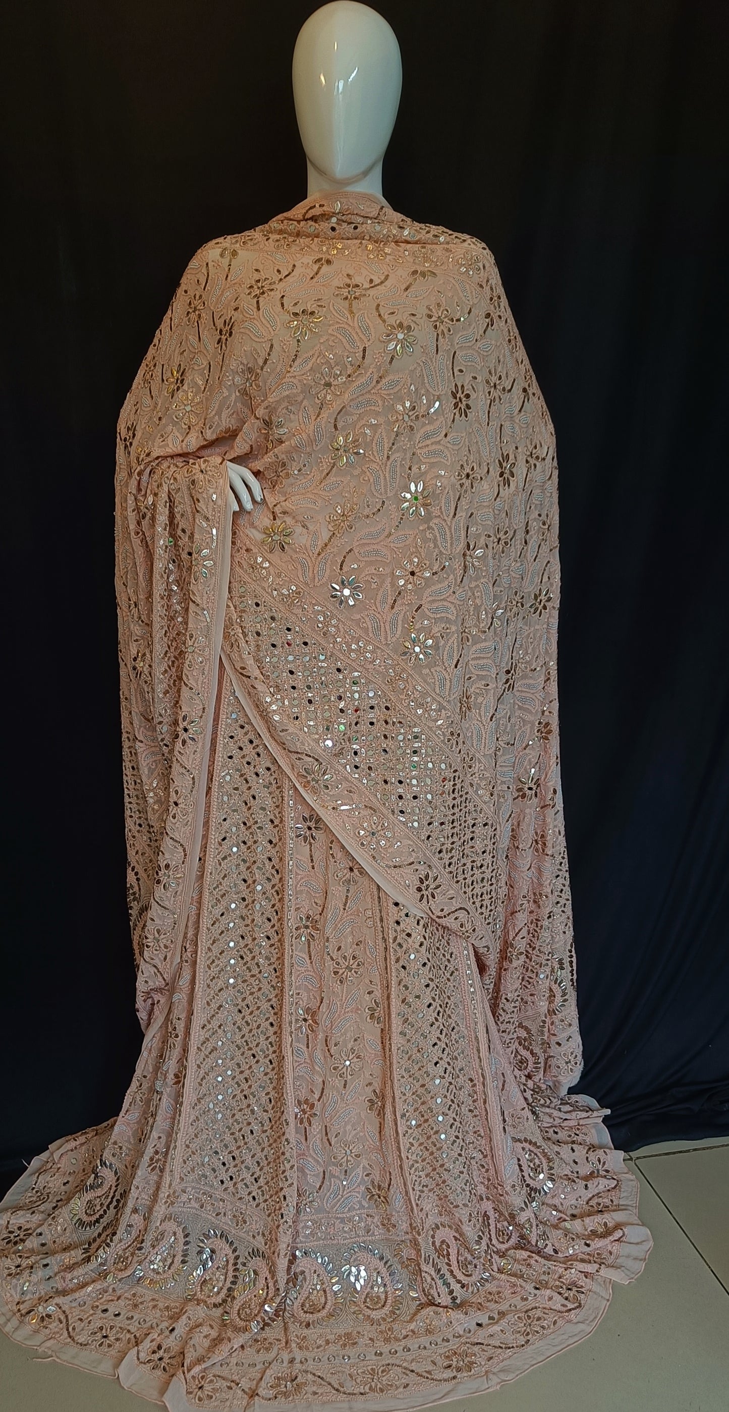 Ruhani Chikankari Mirror Pearl Sequins Wedding Lehenga Set