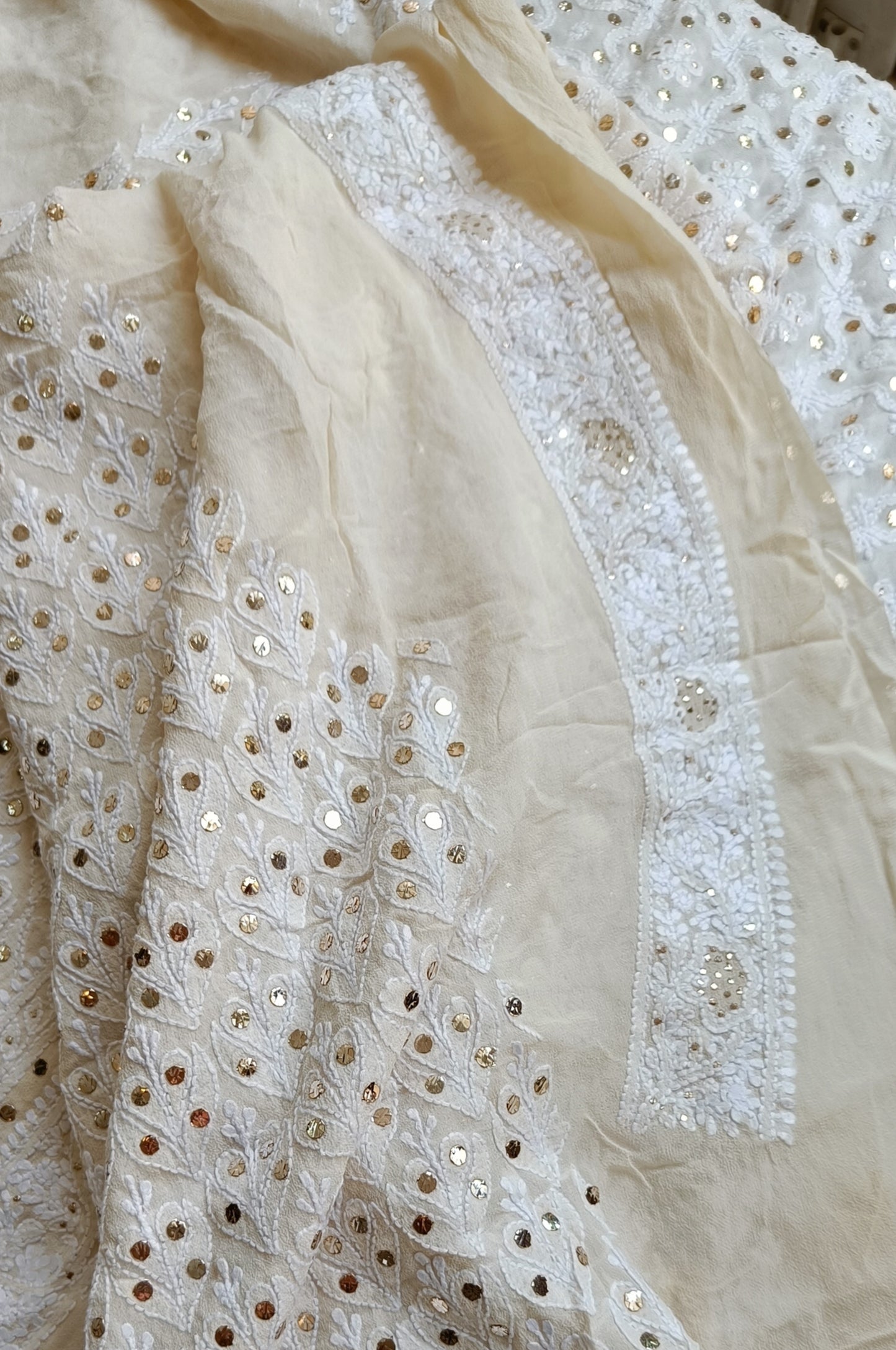 Ruhani Pure Georgette Allover Chikankari and Heavy Mukaish Men's Wedding Kurta