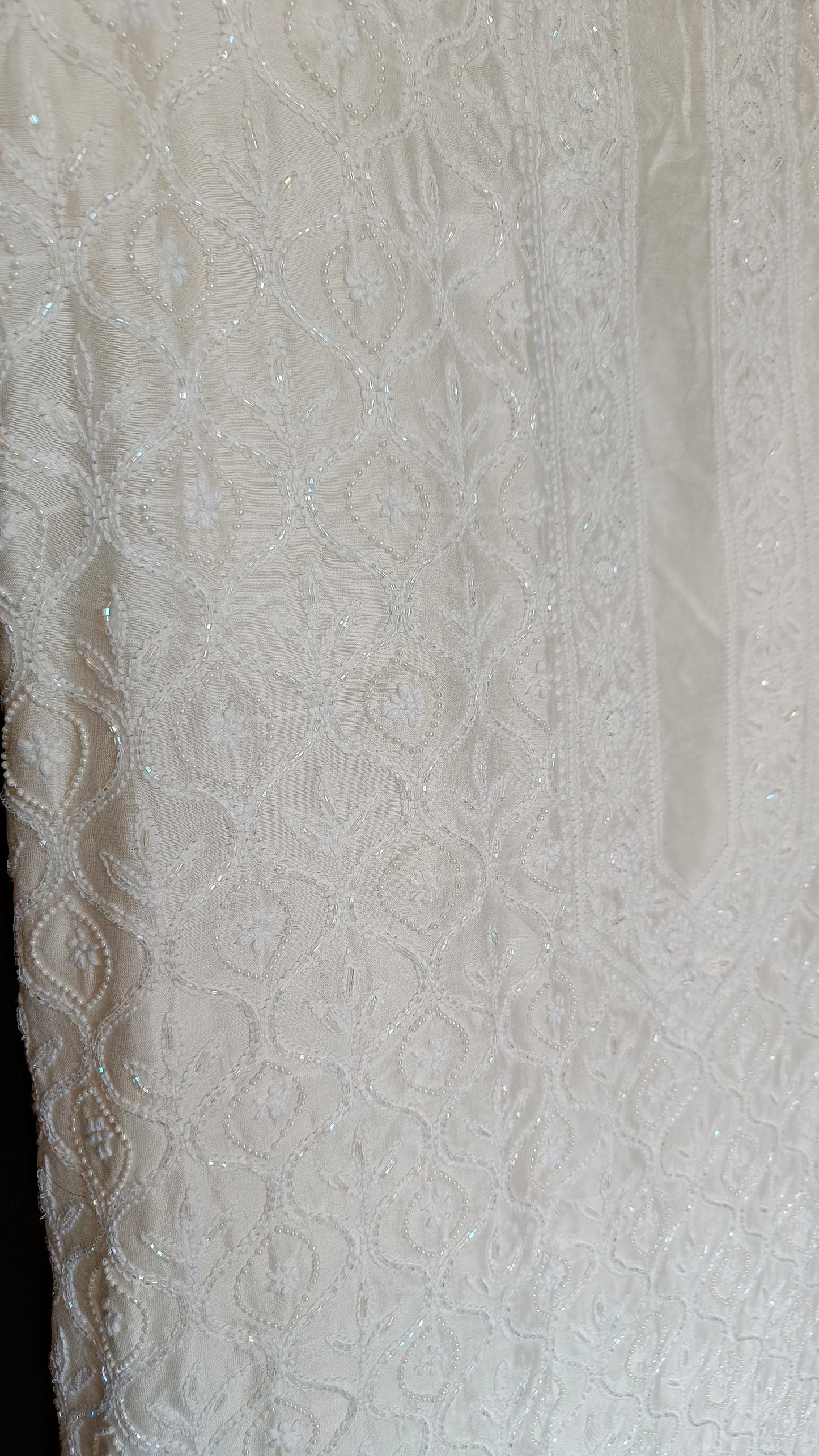 Ivory Chanderi Silk Chikankari Kurta Fabric with cut dana and pearl work