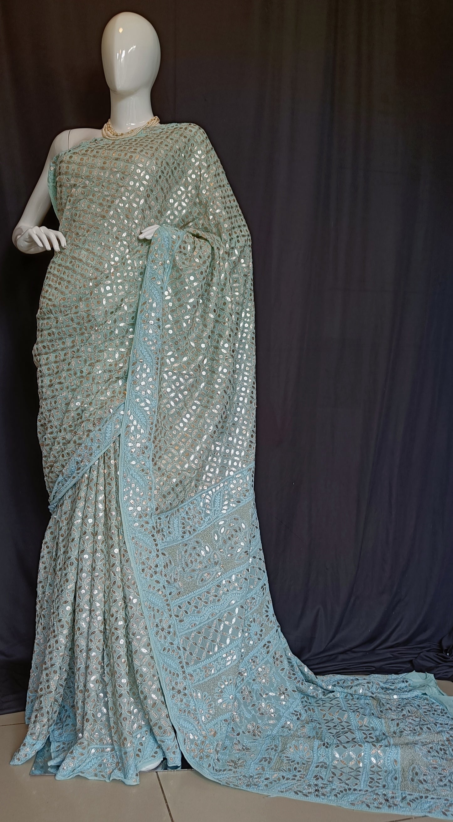 Ruhani Firozi Chikankari and Gota Patti Saree