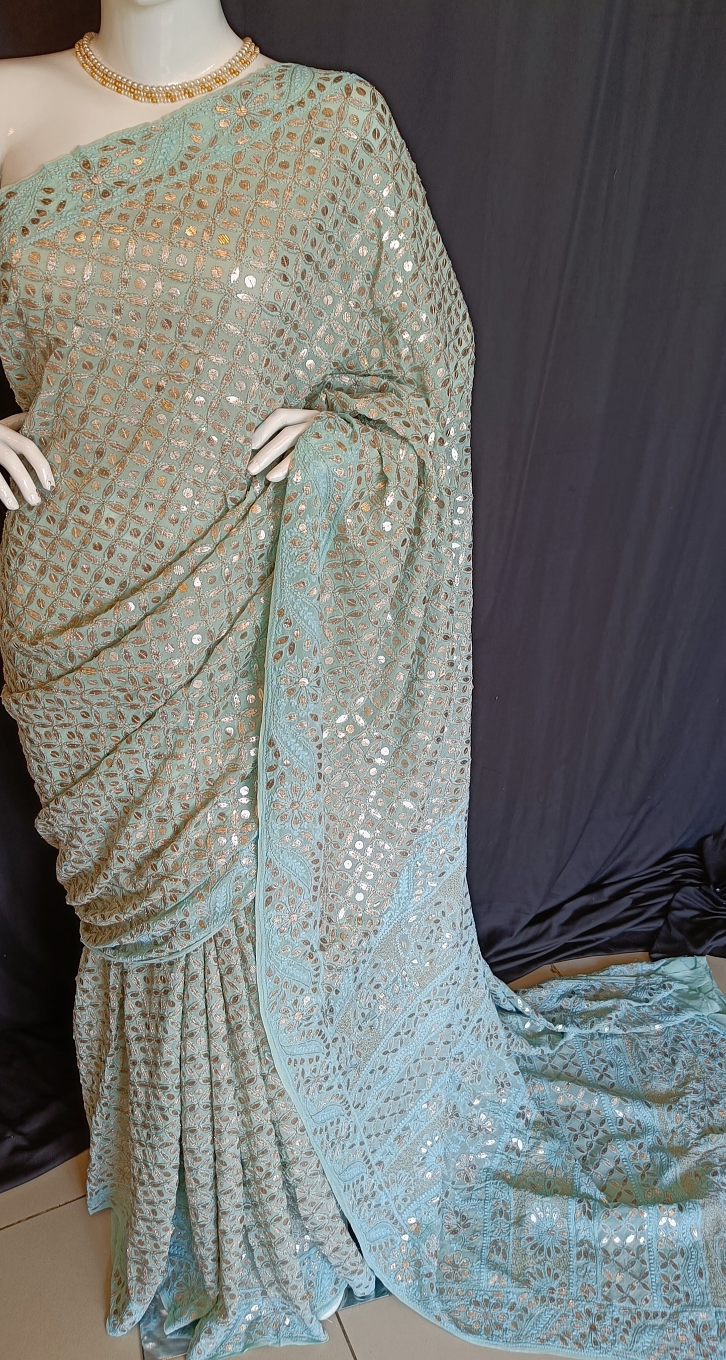 Ruhani Firozi Chikankari and Gota Patti Saree