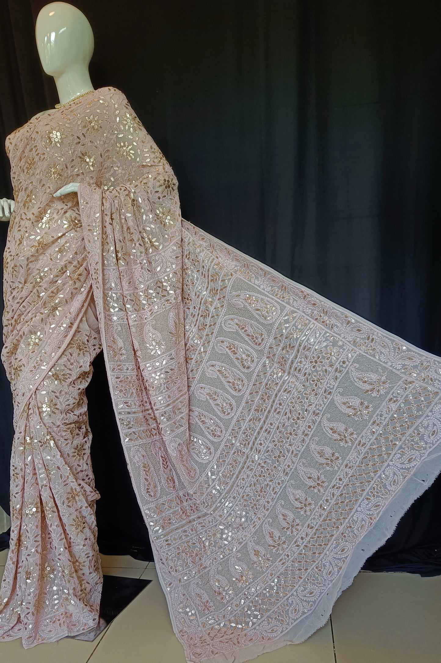 Ruhani Dusty Pink Chikankari and Gota Patti Saree