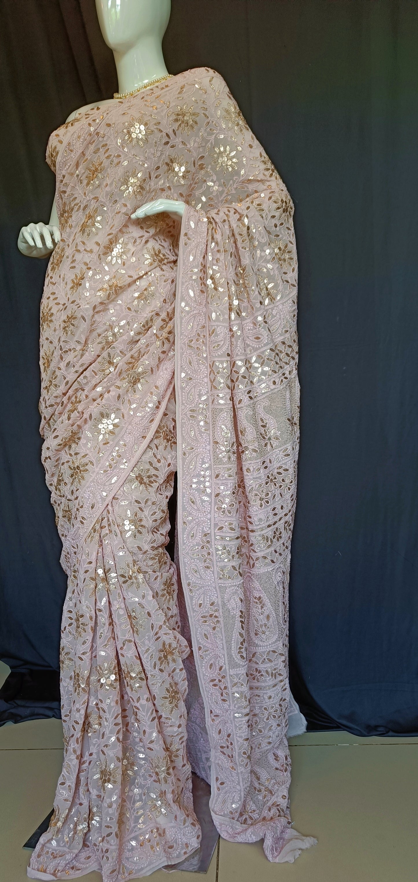 Ruhani Dusty Pink Chikankari and Gota Patti Saree