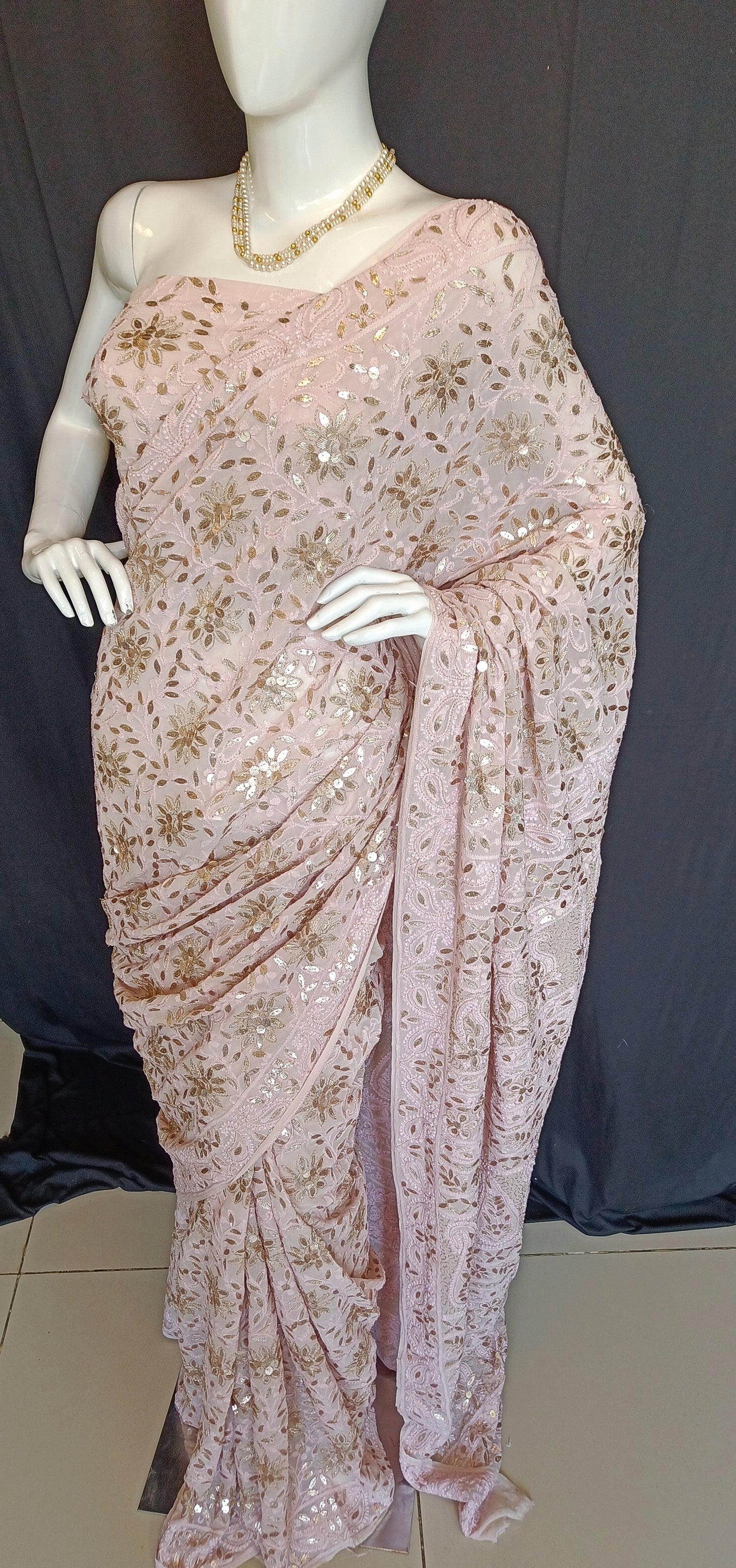 Ruhani Dusty Pink Chikankari and Gota Patti Saree