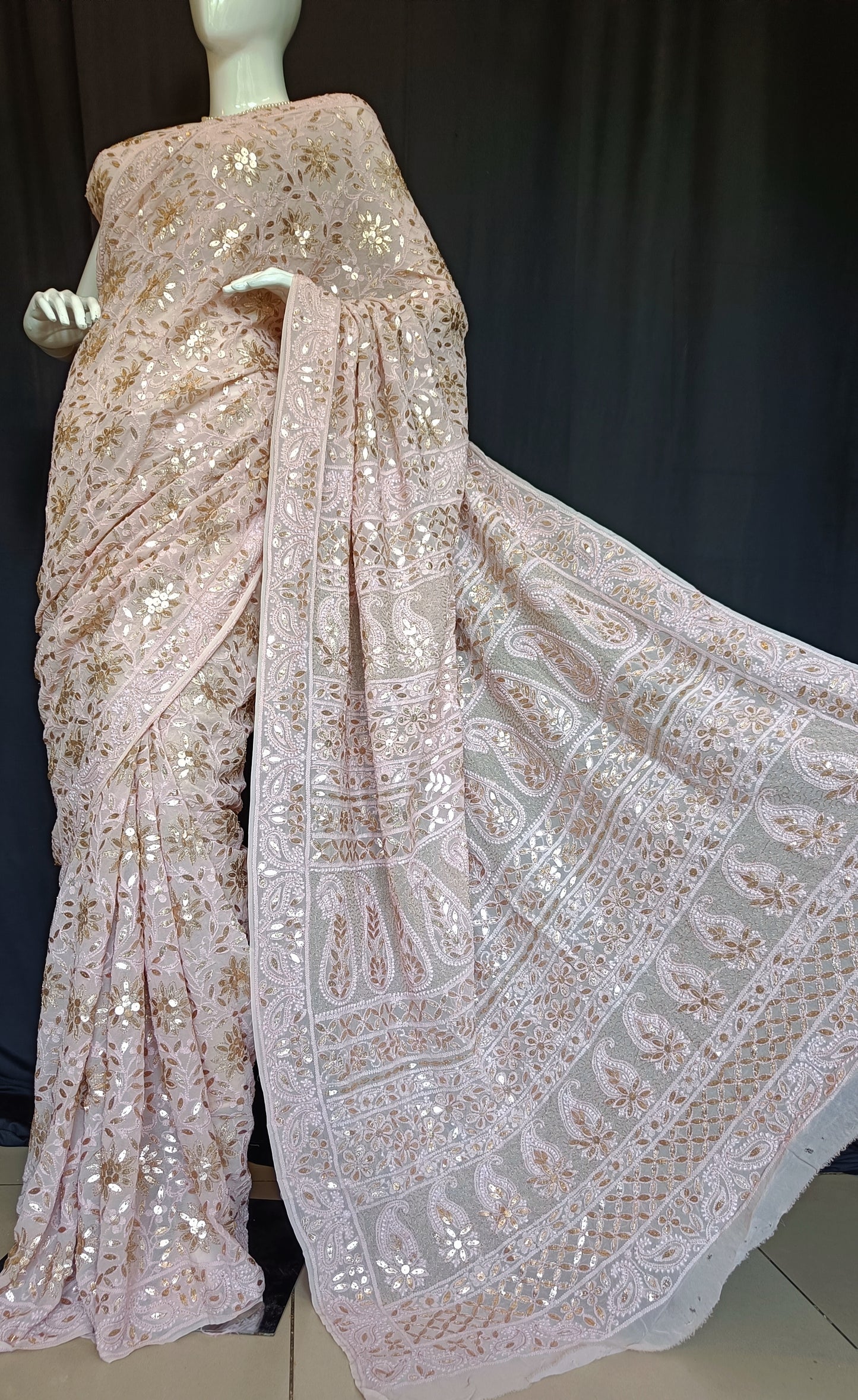 Ruhani Dusty Pink Chikankari and Gota Patti Saree