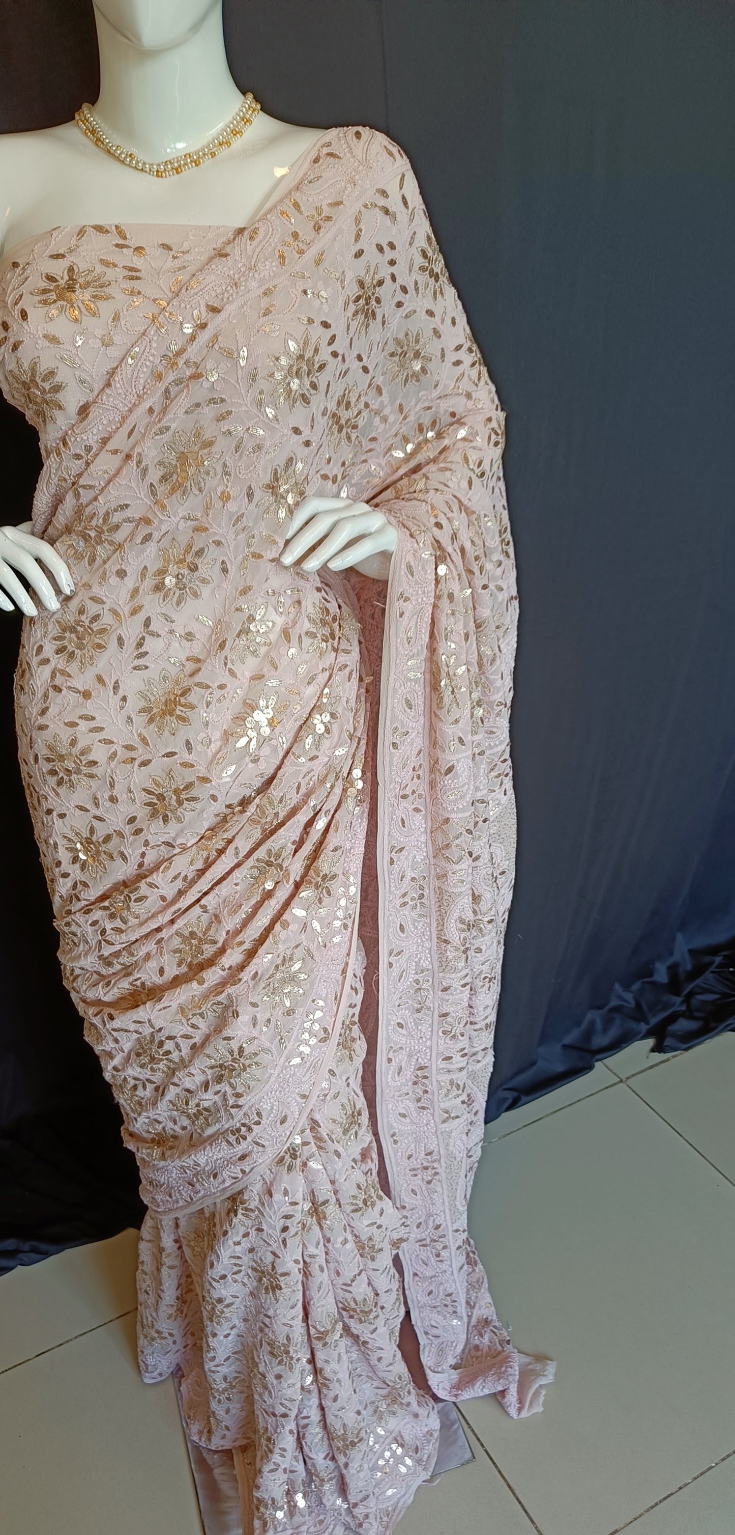 Ruhani Dusty Pink Chikankari and Gota Patti Saree