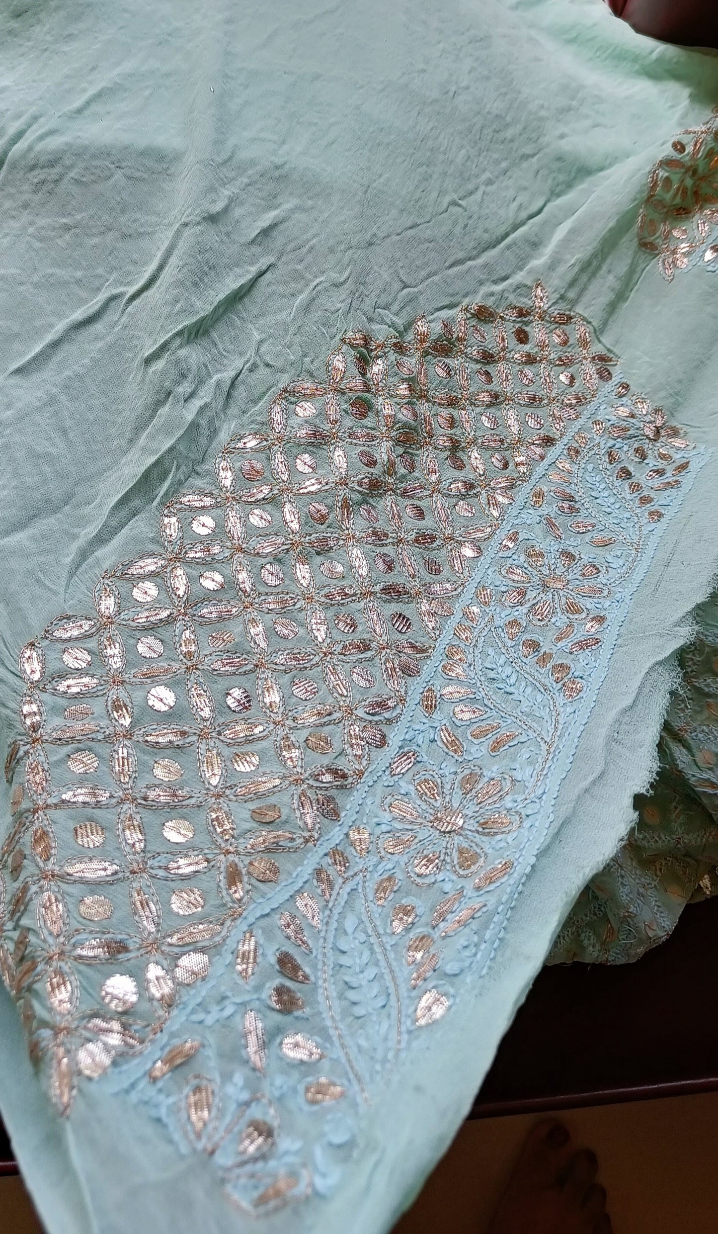 Ruhani Firozi Chikankari and Gota Patti Saree