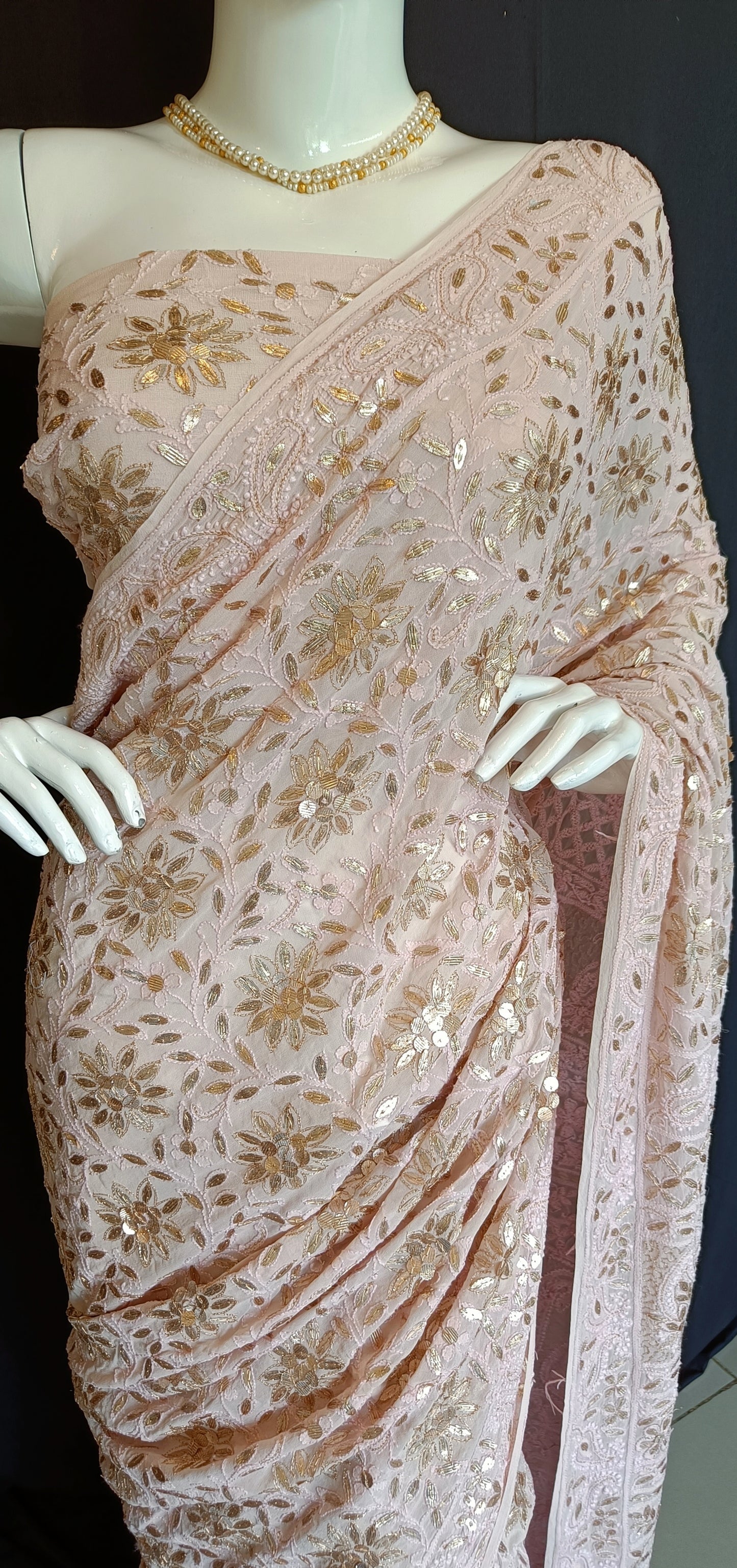 Ruhani Dusty Pink Chikankari and Gota Patti Saree