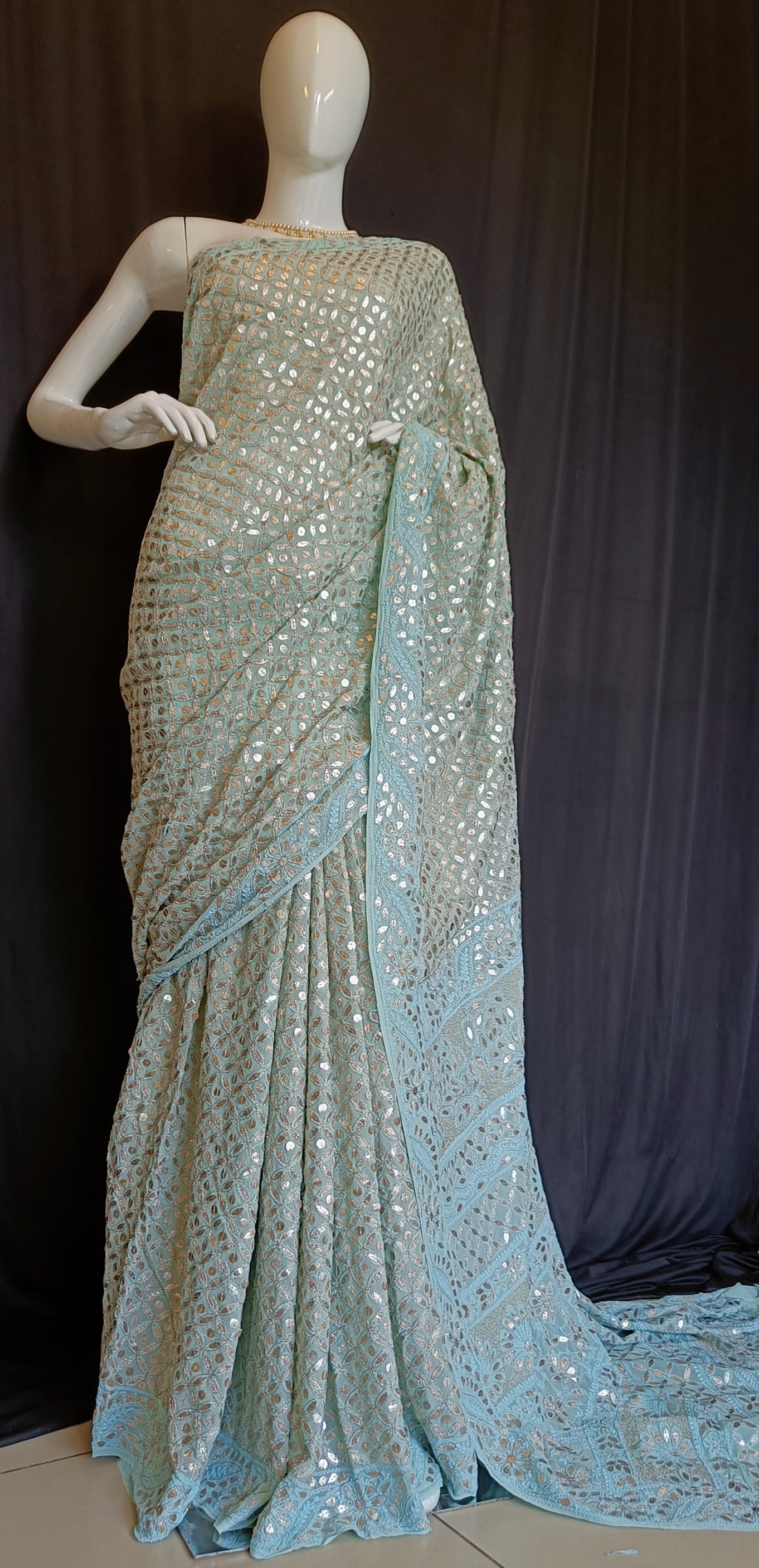 Ruhani Firozi Chikankari and Gota Patti Saree