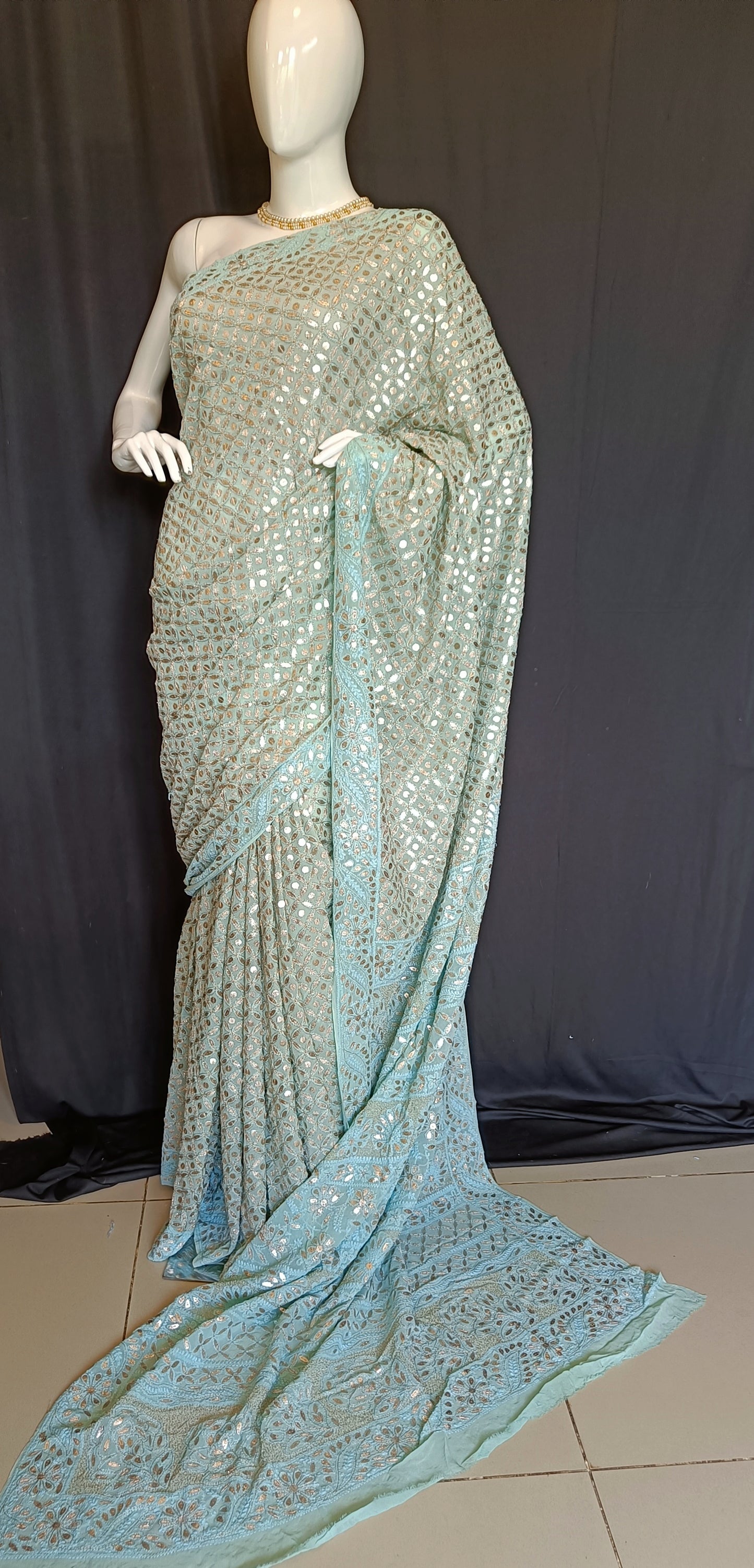 Ruhani Firozi Chikankari and Gota Patti Saree