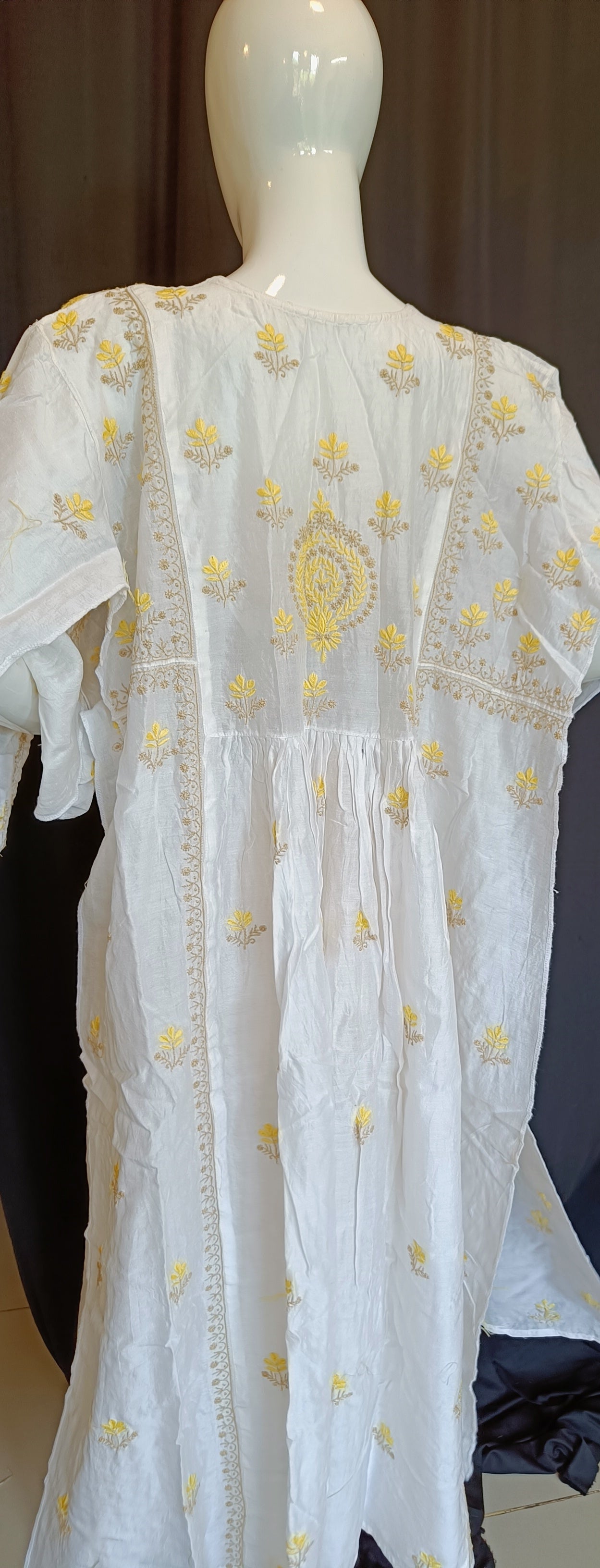Off White Mul Chanderi A Line Chikankari Kurta and Dupatta