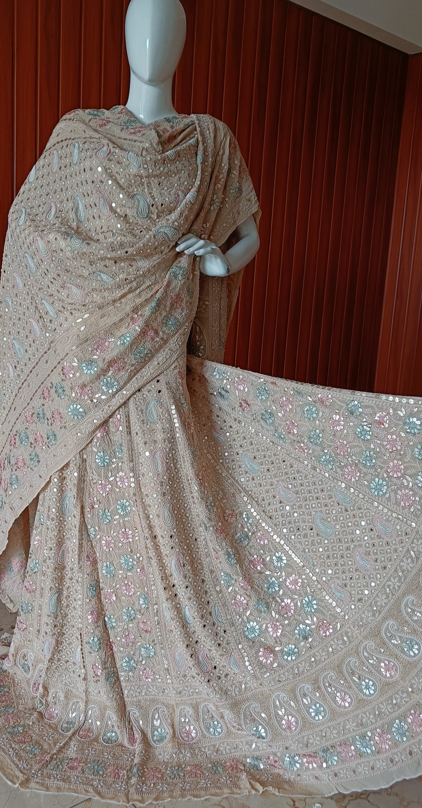 Ruhani Chikankari Mirror Pearl Gota and Multicolored Aari Work Wedding Lehenga