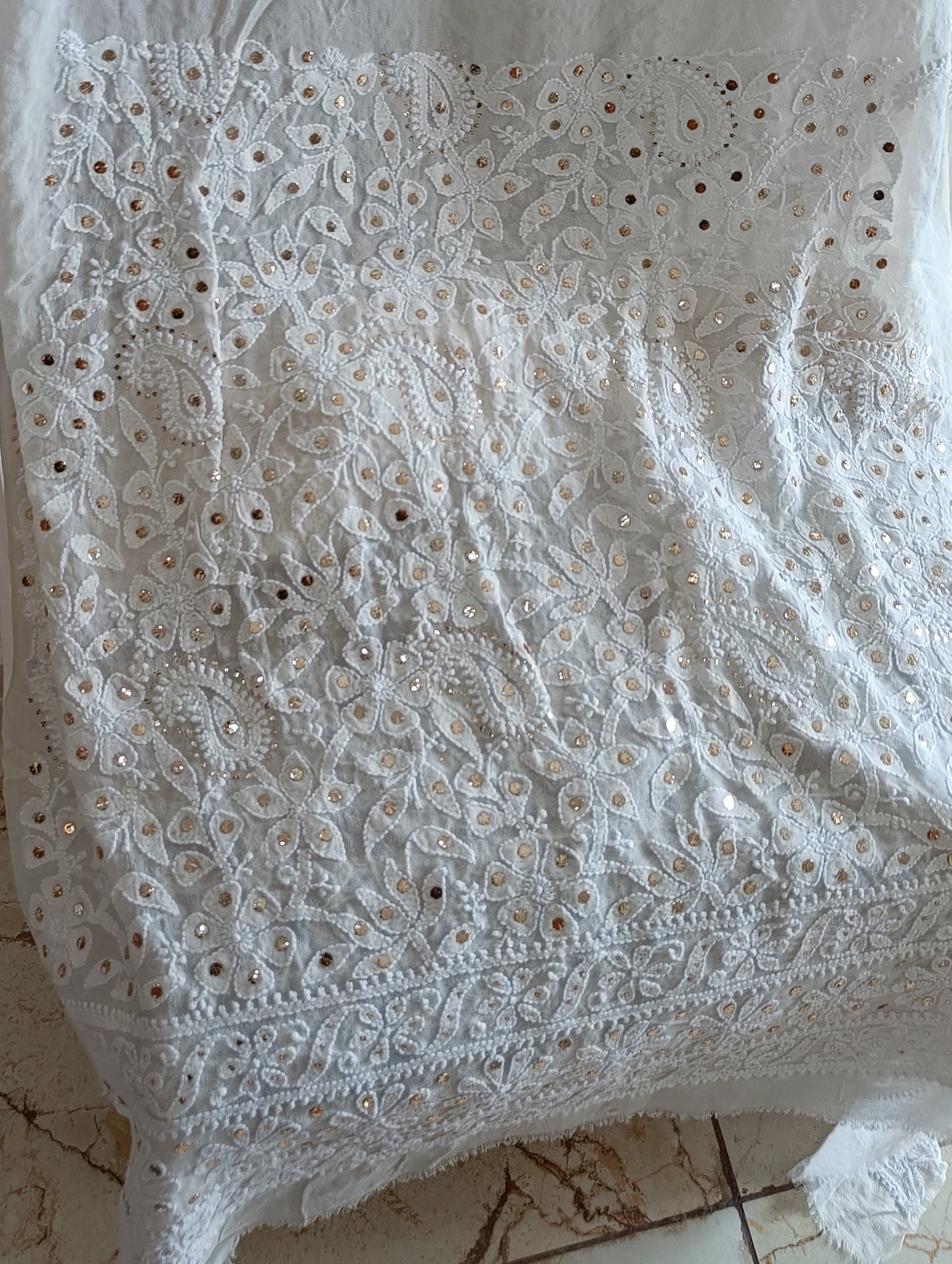 Ivory Ruhani Chikankari and Mukaish Lehenga Set