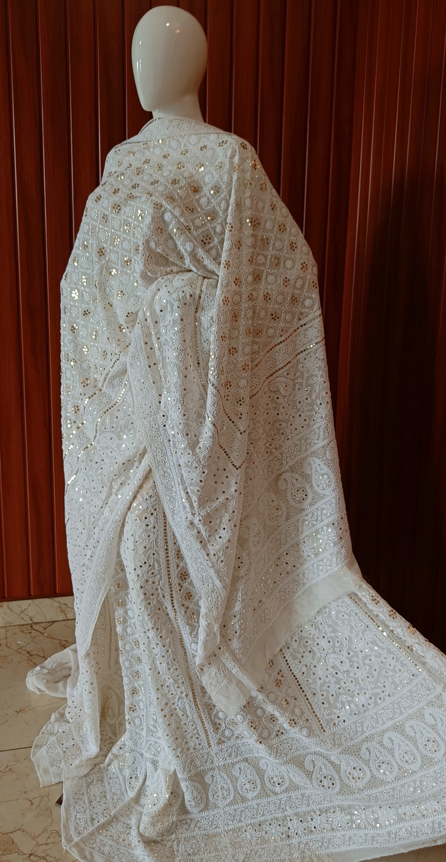 Ivory Ruhani Chikankari and Mukaish Lehenga Set