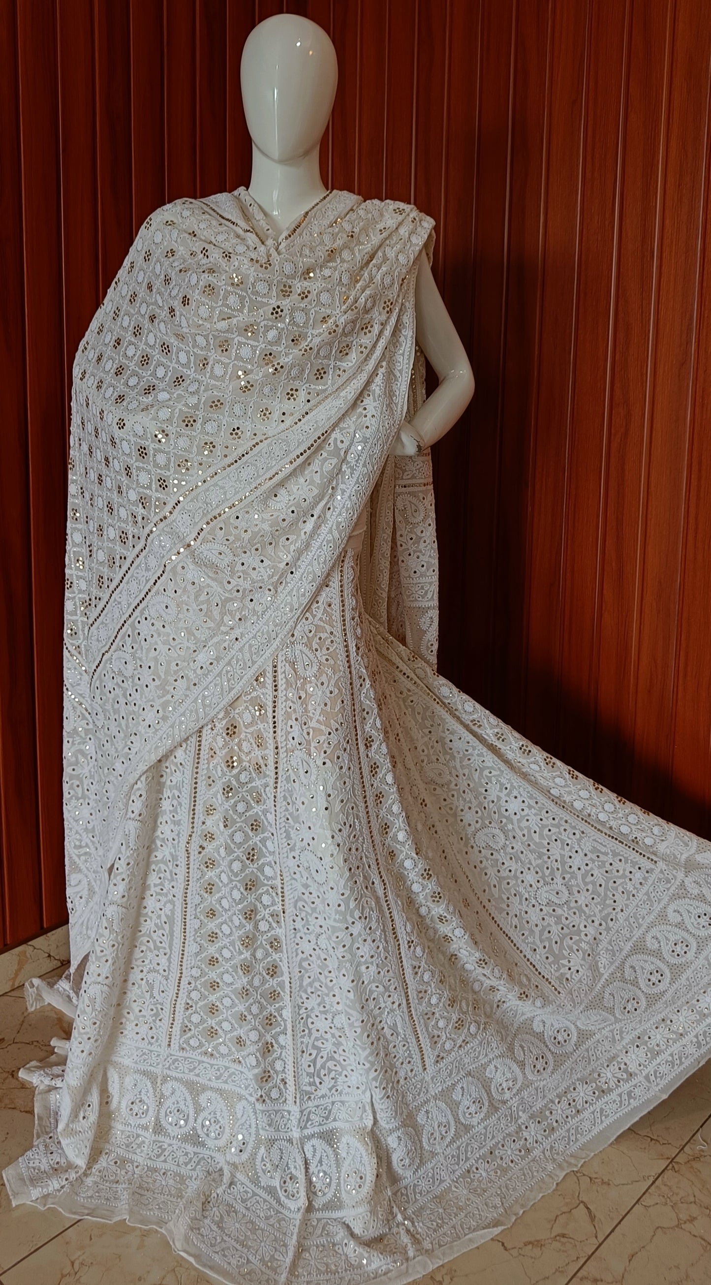 Ivory Ruhani Chikankari and Mukaish Lehenga Set