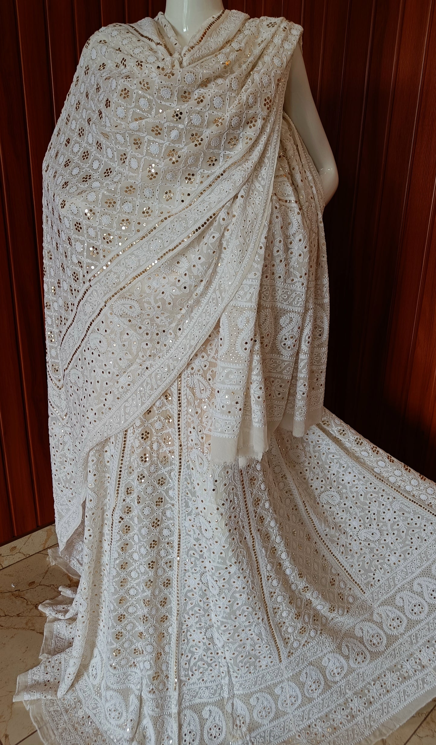 Ivory Ruhani Chikankari and Mukaish Lehenga Set