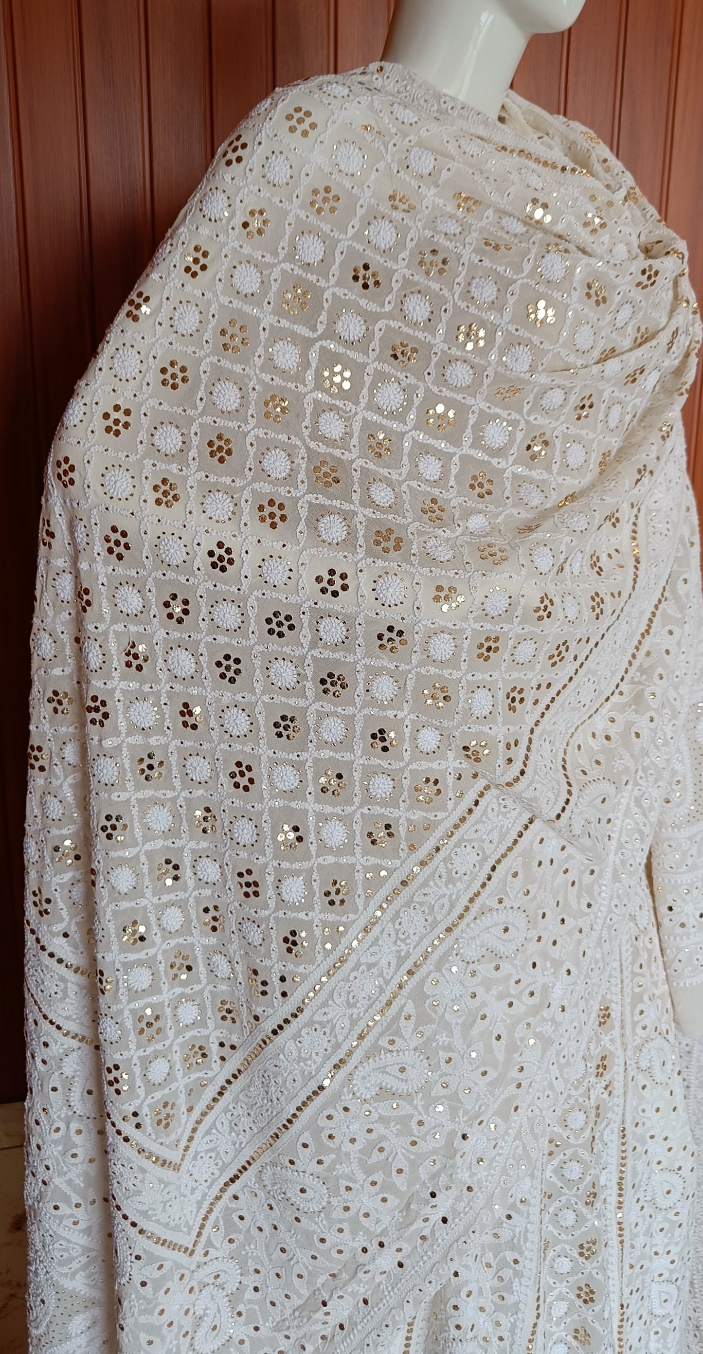 Ivory Ruhani Chikankari and Mukaish Lehenga Set