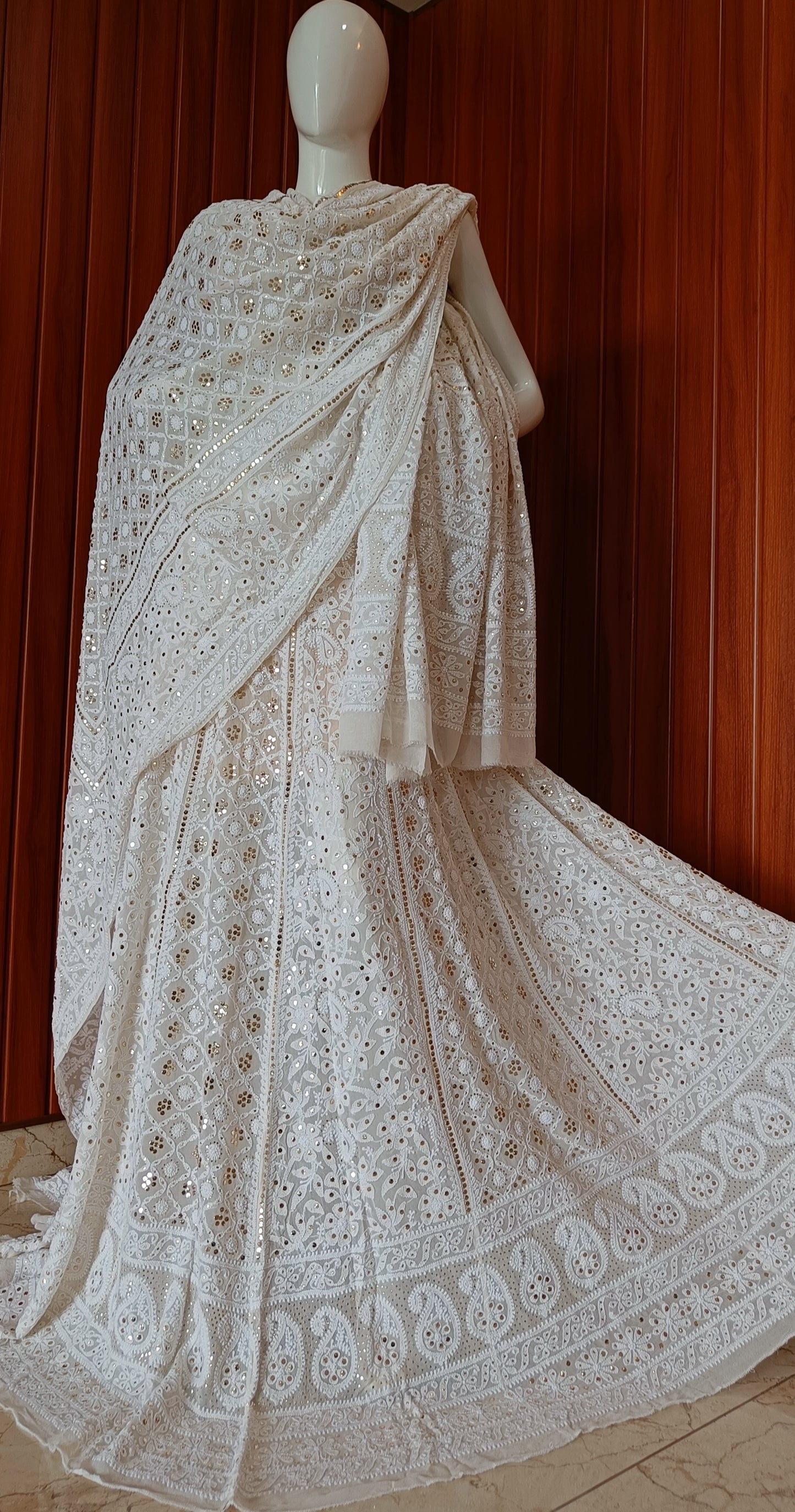 Ivory Ruhani Chikankari and Mukaish Lehenga Set
