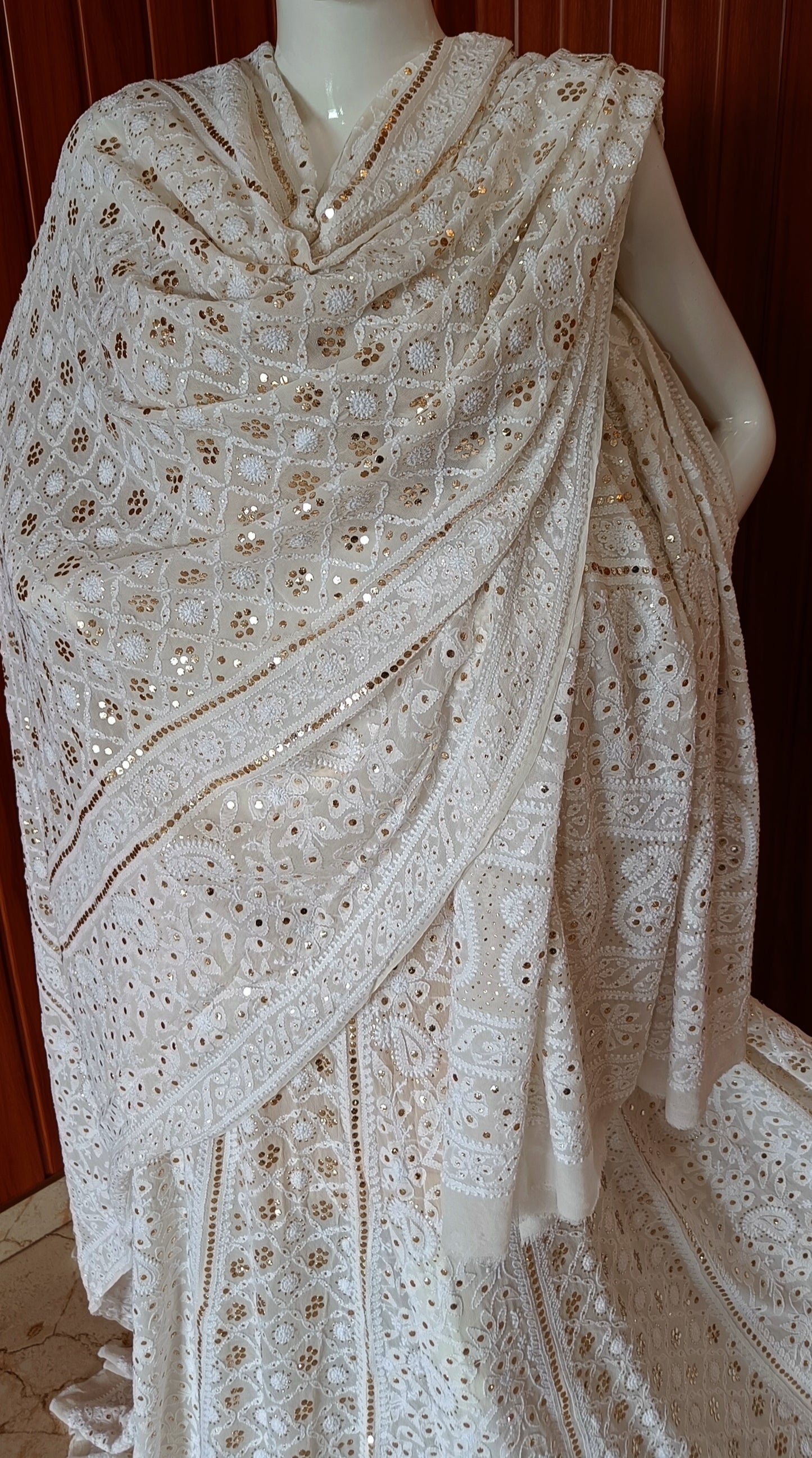 Ivory Ruhani Chikankari and Mukaish Lehenga Set