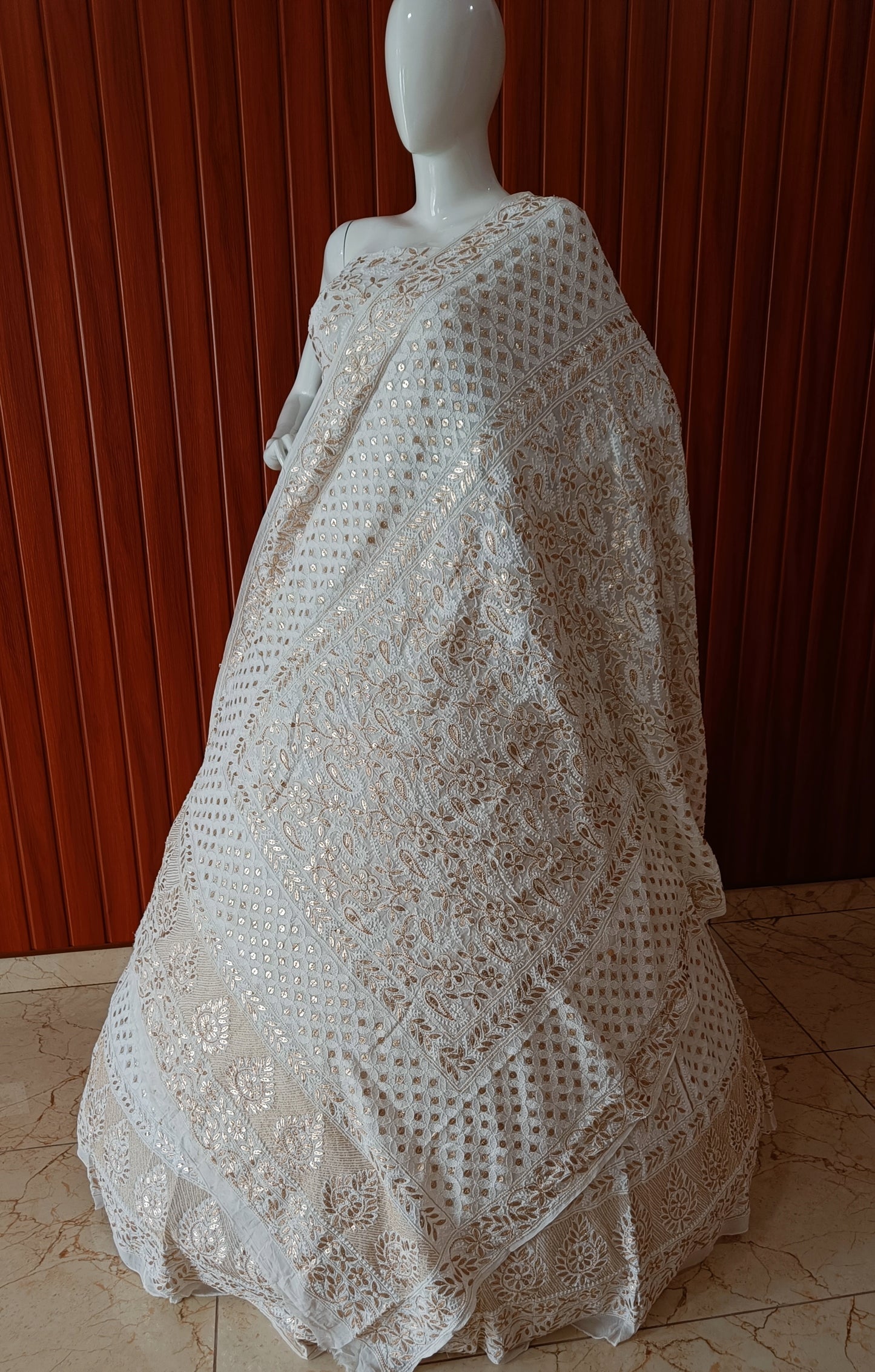 Ivory Chikankari and Gota Patti Georgette Lehenga Set