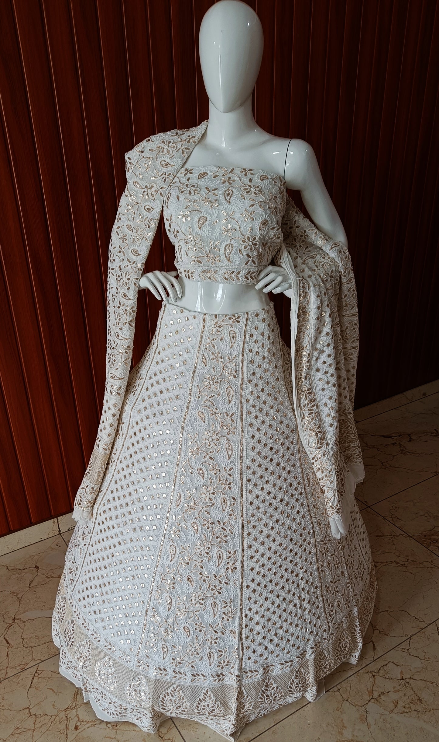 Ivory Chikankari and Gota Patti Georgette Lehenga Set