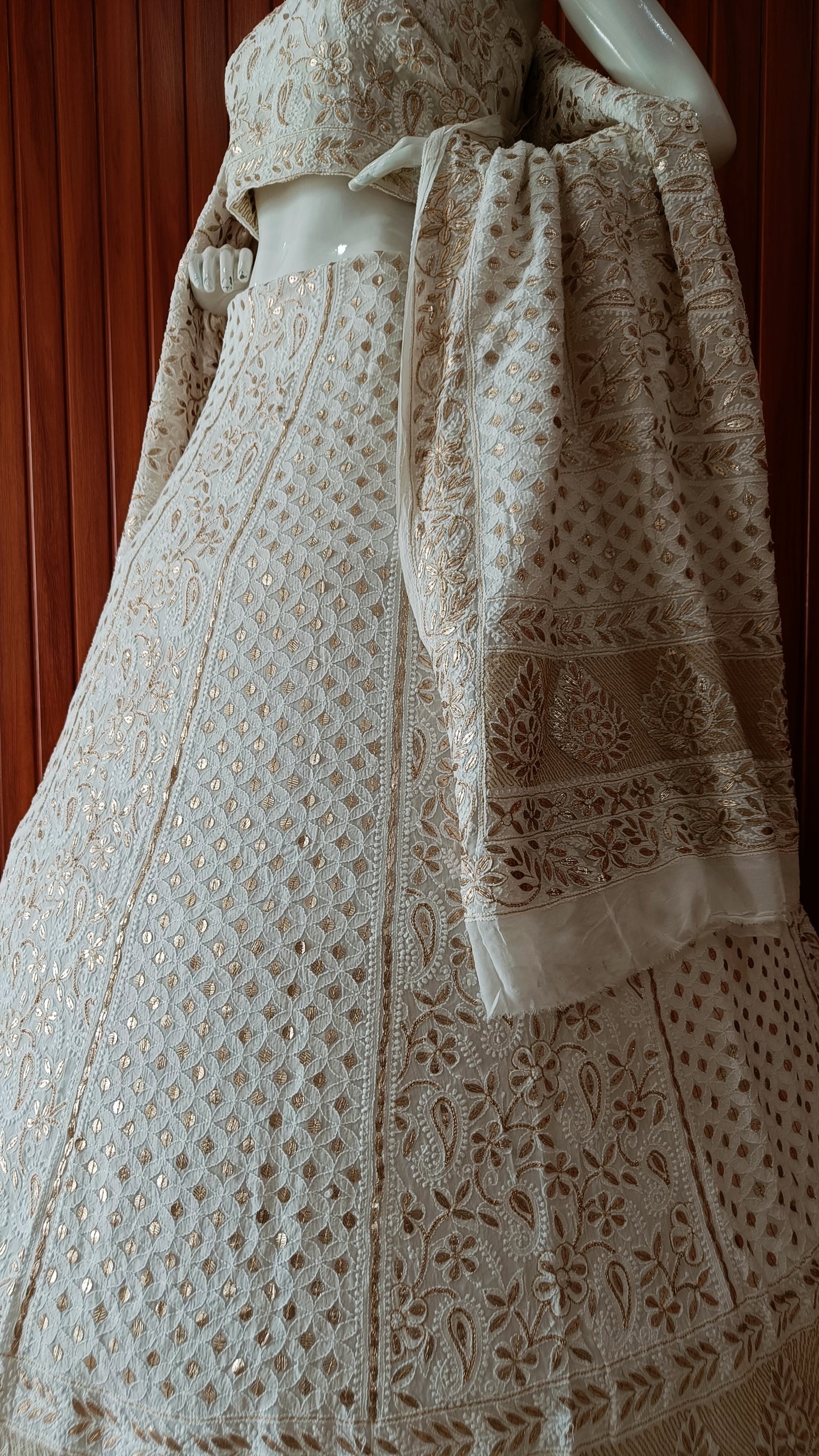Ivory Chikankari and Gota Patti Georgette Lehenga Set
