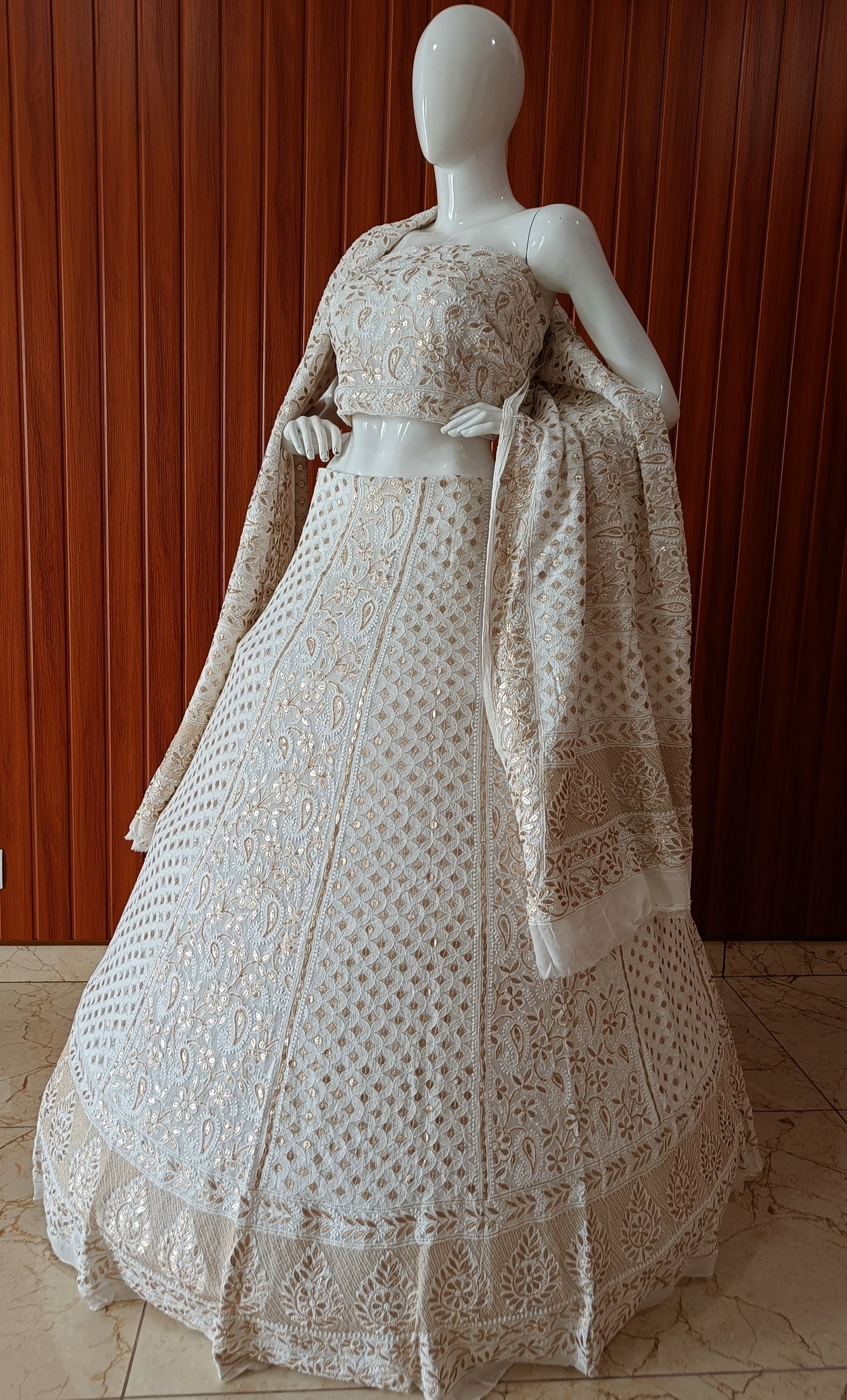 Ivory Chikankari and Gota Patti Georgette Lehenga Set